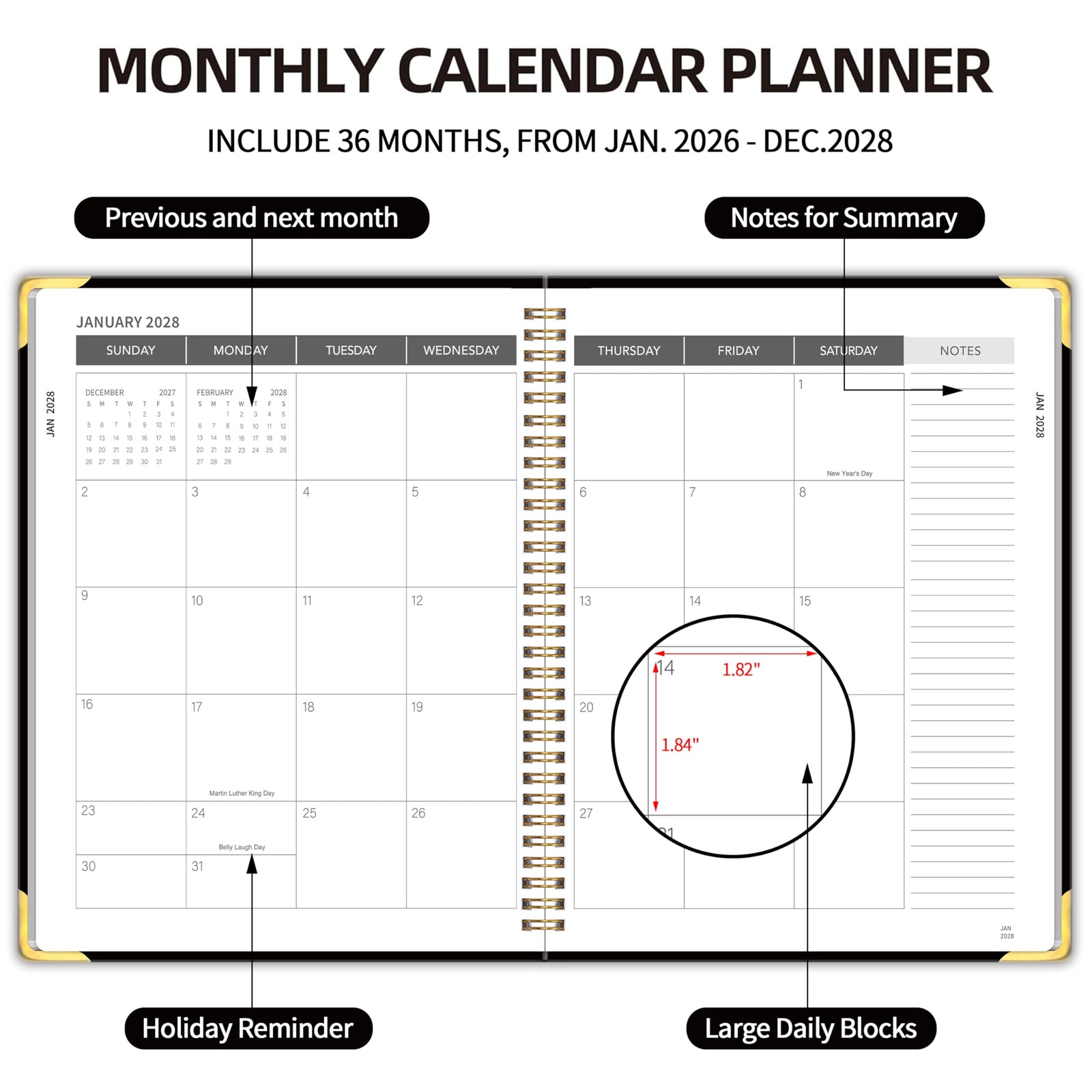 2026-2028 Monthly Planner – 3 Year Monthly Planner 2026-2028, Jan. 2026 – Dec…