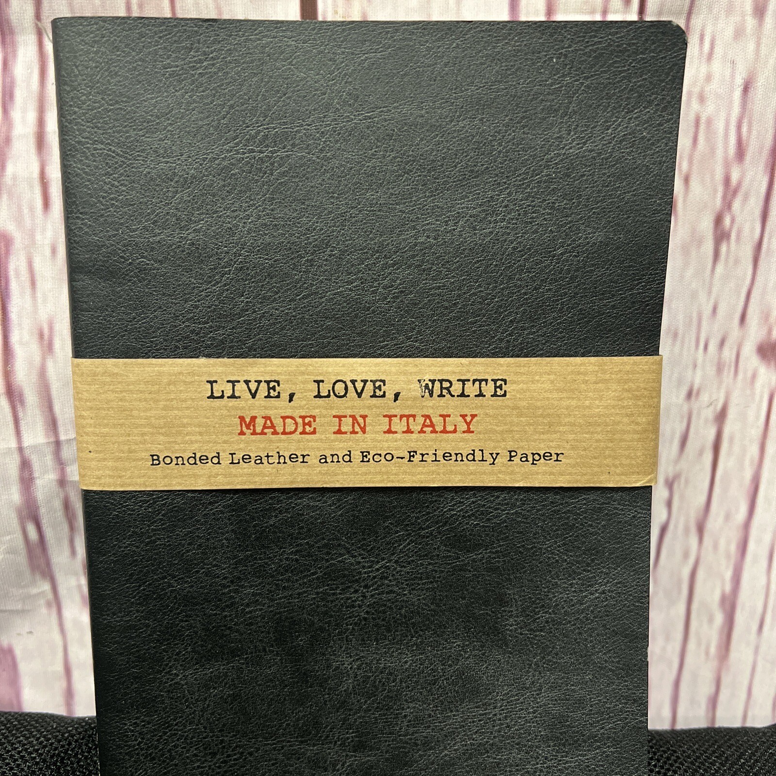 New Live, Love, Write Made in Italy Bonded Leather Black Notebook 96 Lined Pages