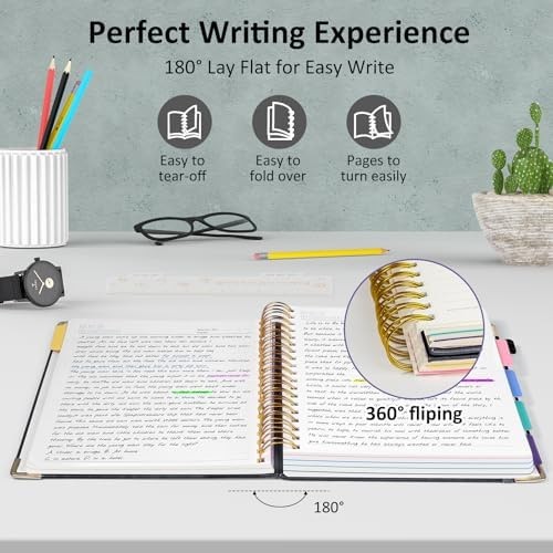 Hardcover Spiral Notebook Journal with Removable PVC Dividers – 8” x 10” La…