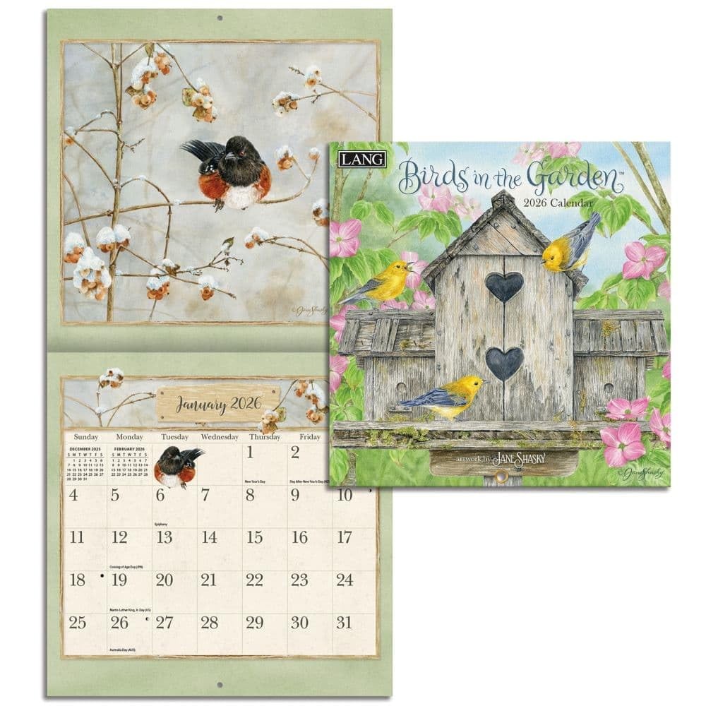 Lang, Birds In The Garden 2026 Mini Wall Calendar, 7” X 7″W x 0.2″H, 2026