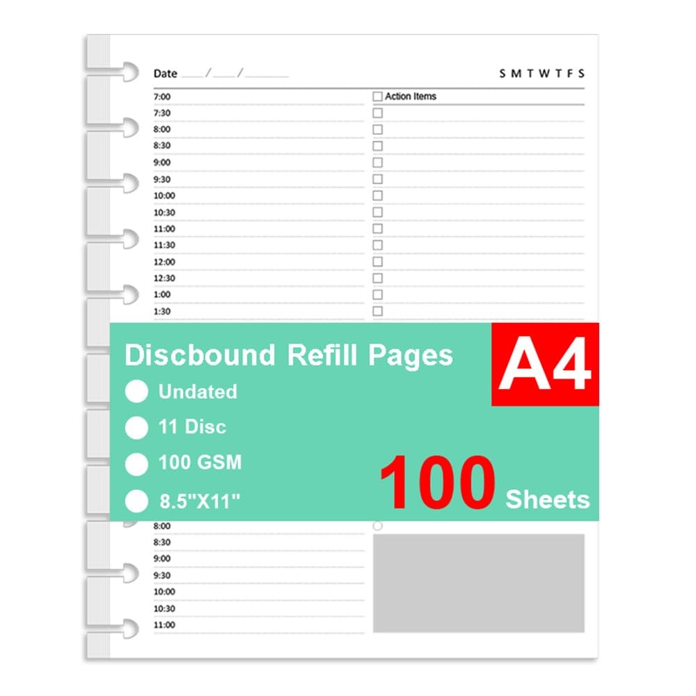 Letter Size Undated Daily Planner Refills, A4 8.5 X 11 Inch 100 Sheets, White