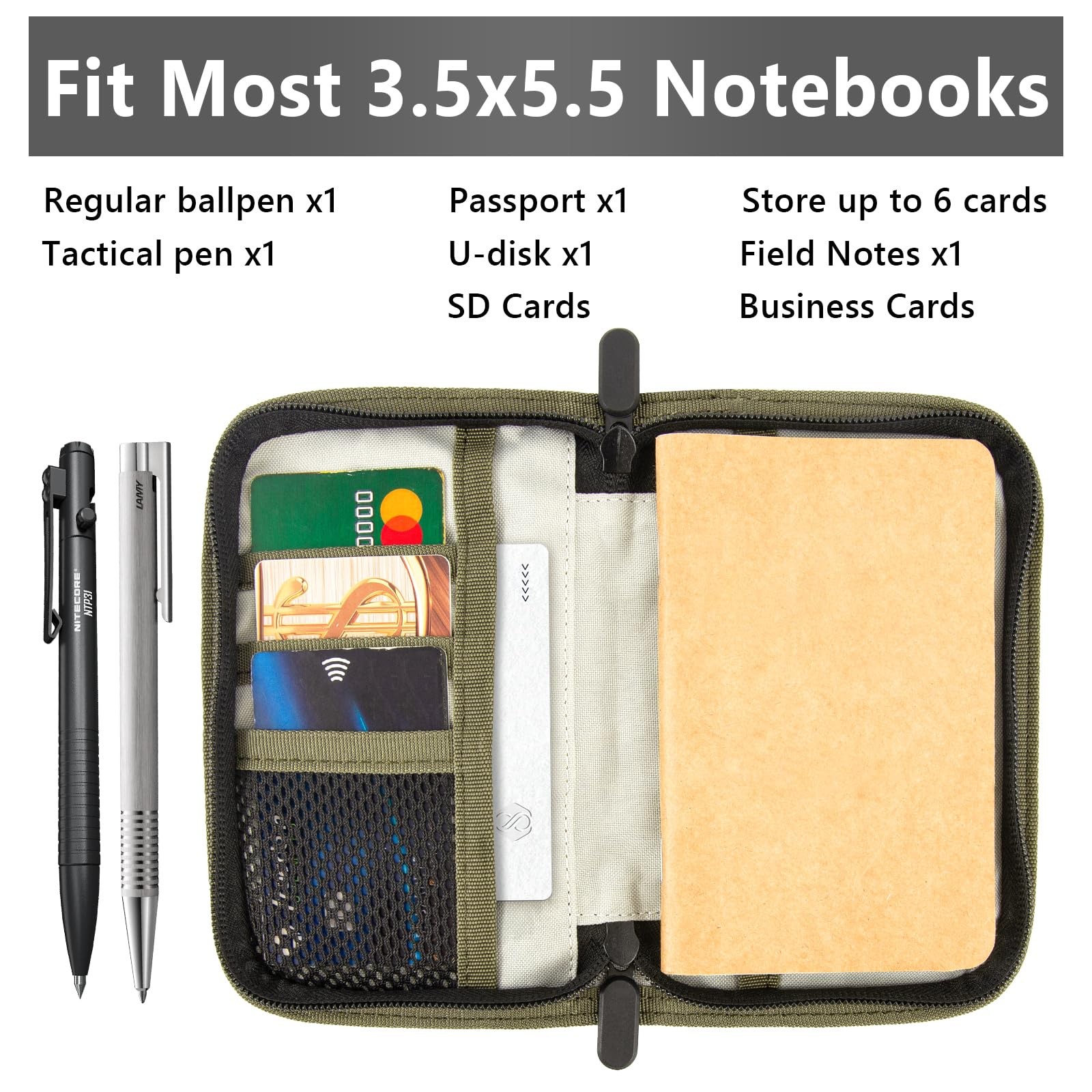 Waxed Canvas Field Notes Cover: Water-Resistant Journal, Pen Holder & Wallet
