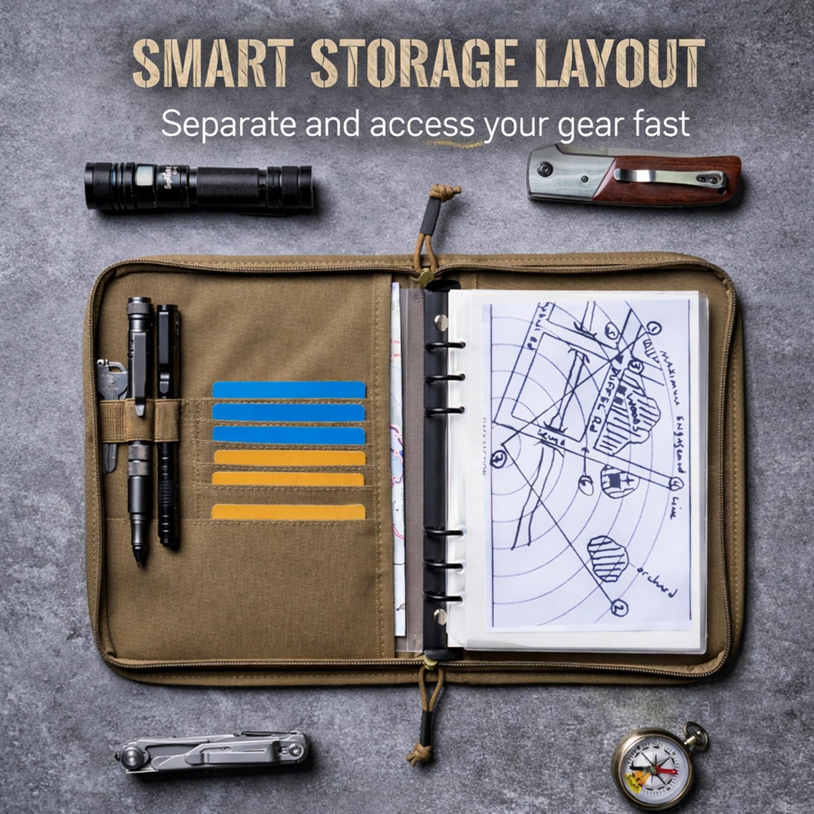 Kosibate Tactical Notebook Padfolio with Zipper, Detachable Refillable 6-Ring…