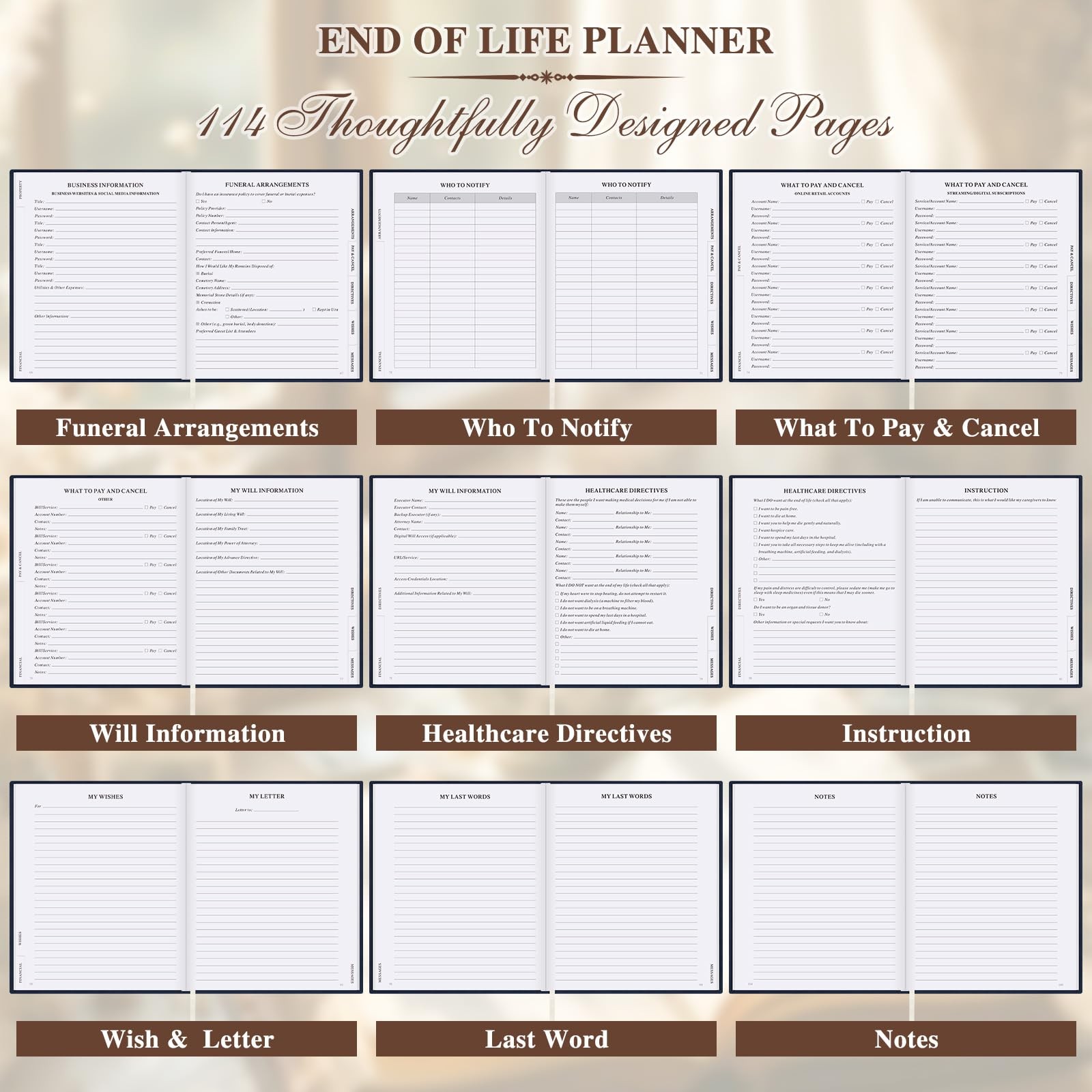 Lanpn End of Life Planner Death Organizer with Tabs, Final 7.7×9.3 inch, Blue