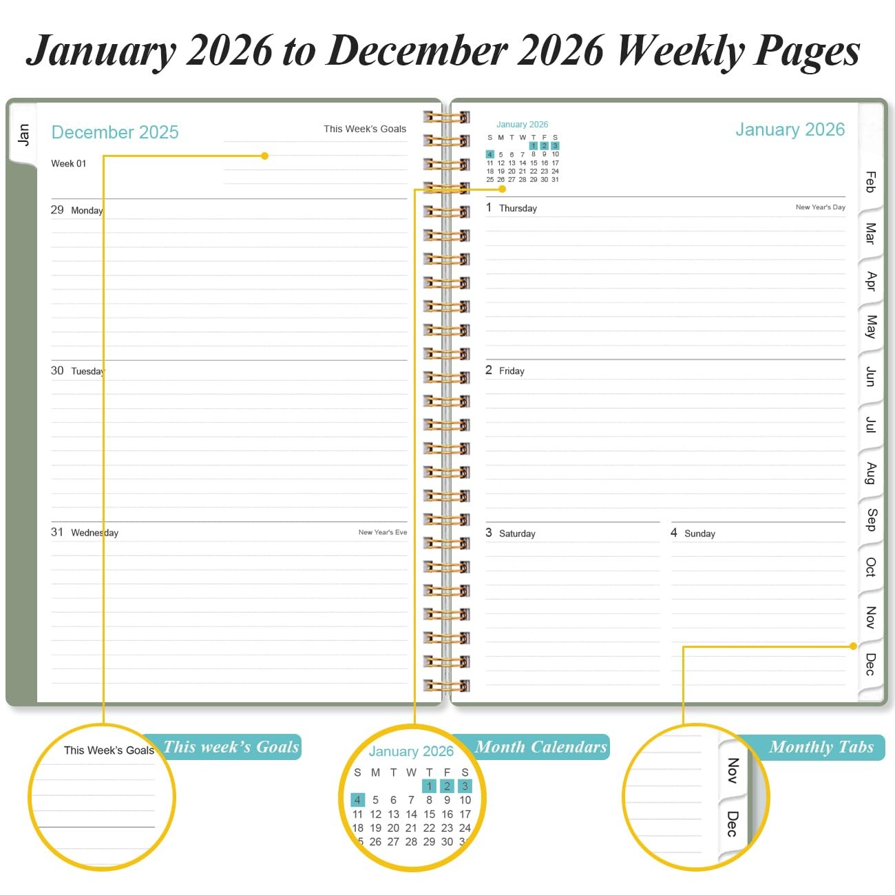 2026 Planner – Weekly and Monthly Calendar Planner from Jan 2026 – Dec 2026, …