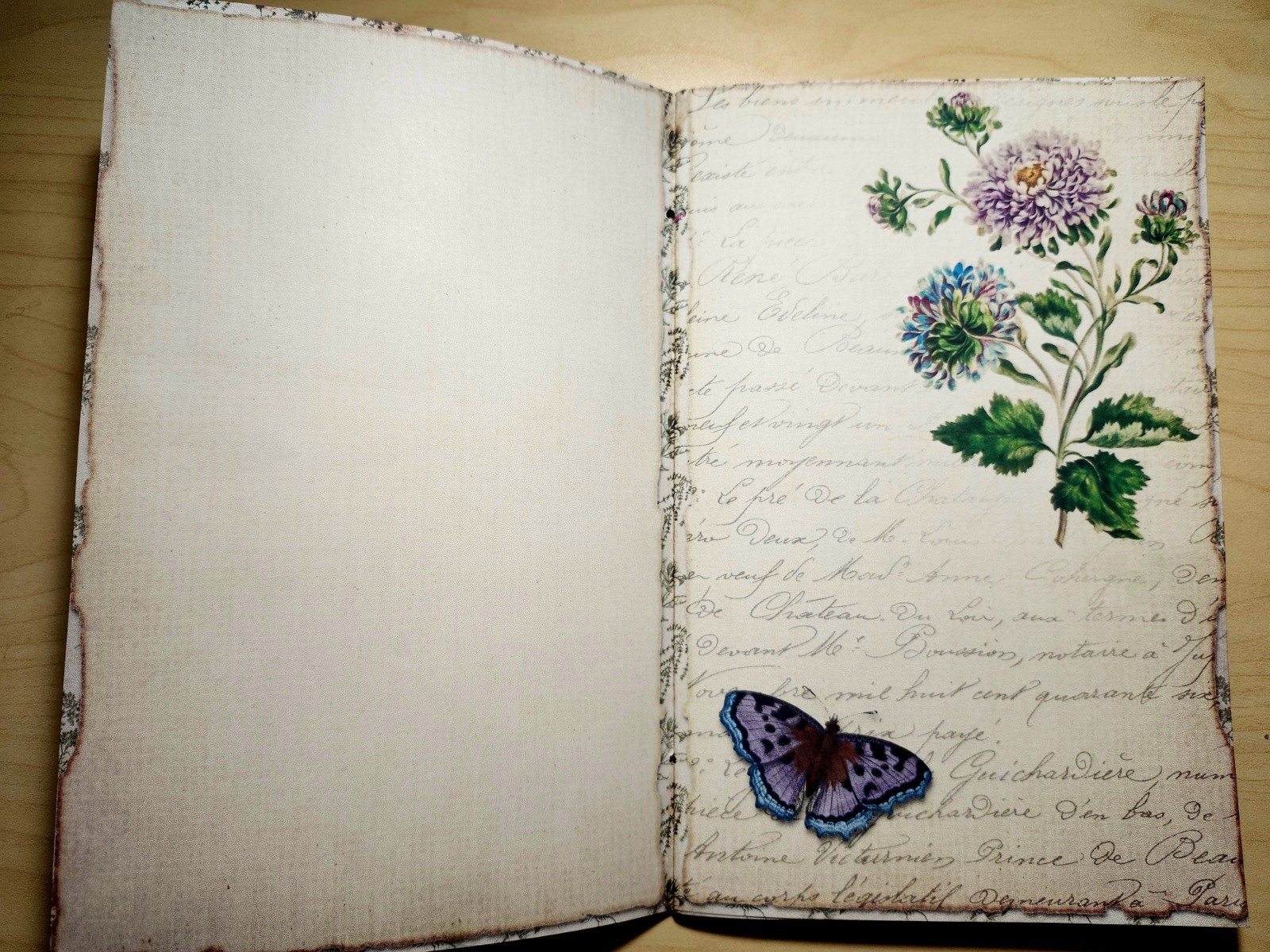 Junk Journal Booklet “BOTANY” Handmade Botanical Wildflowers Lg 8.5″x5.5″ 40pgs