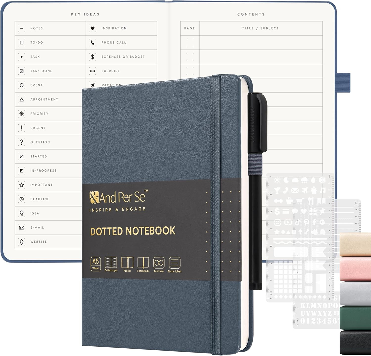 &And per Se Dotted Notebook, A5 Hardcover with Journal Dotted Pages, Journal Ste