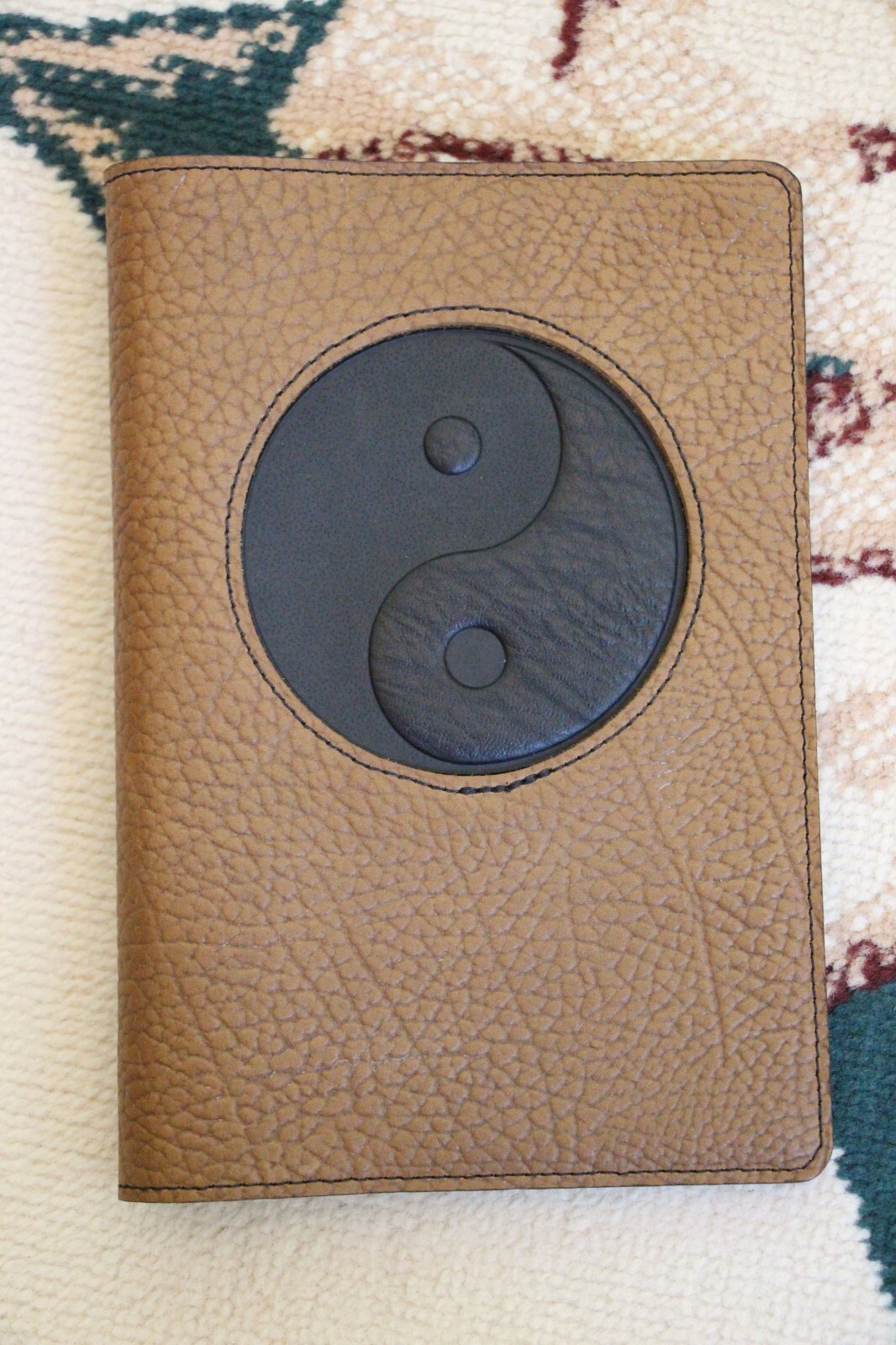 Oberon Design Pebble Leather ICON Journal Cover 6″x 9″ YIN & YANG in Taupe/Black