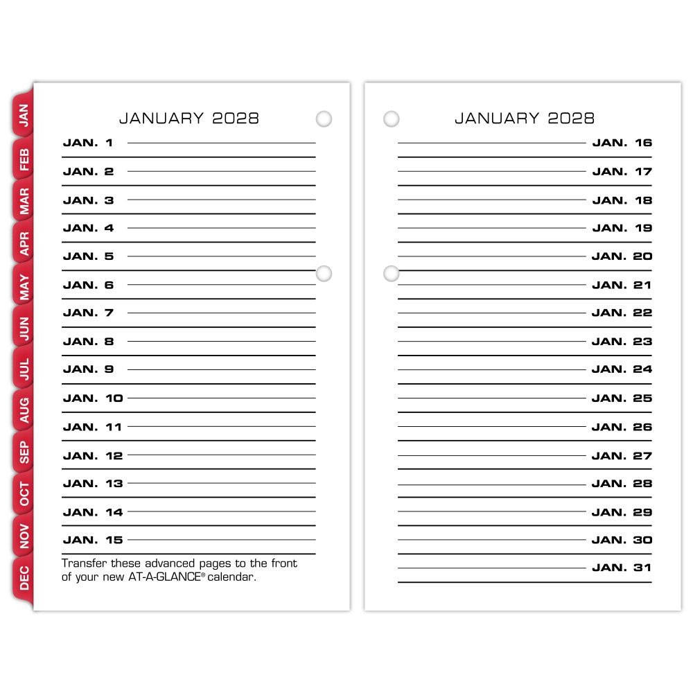 2026 At-A-Glance E017-50 Daily Calendar Refill with Monthly Tabs, 3-1/2×5-27/32″