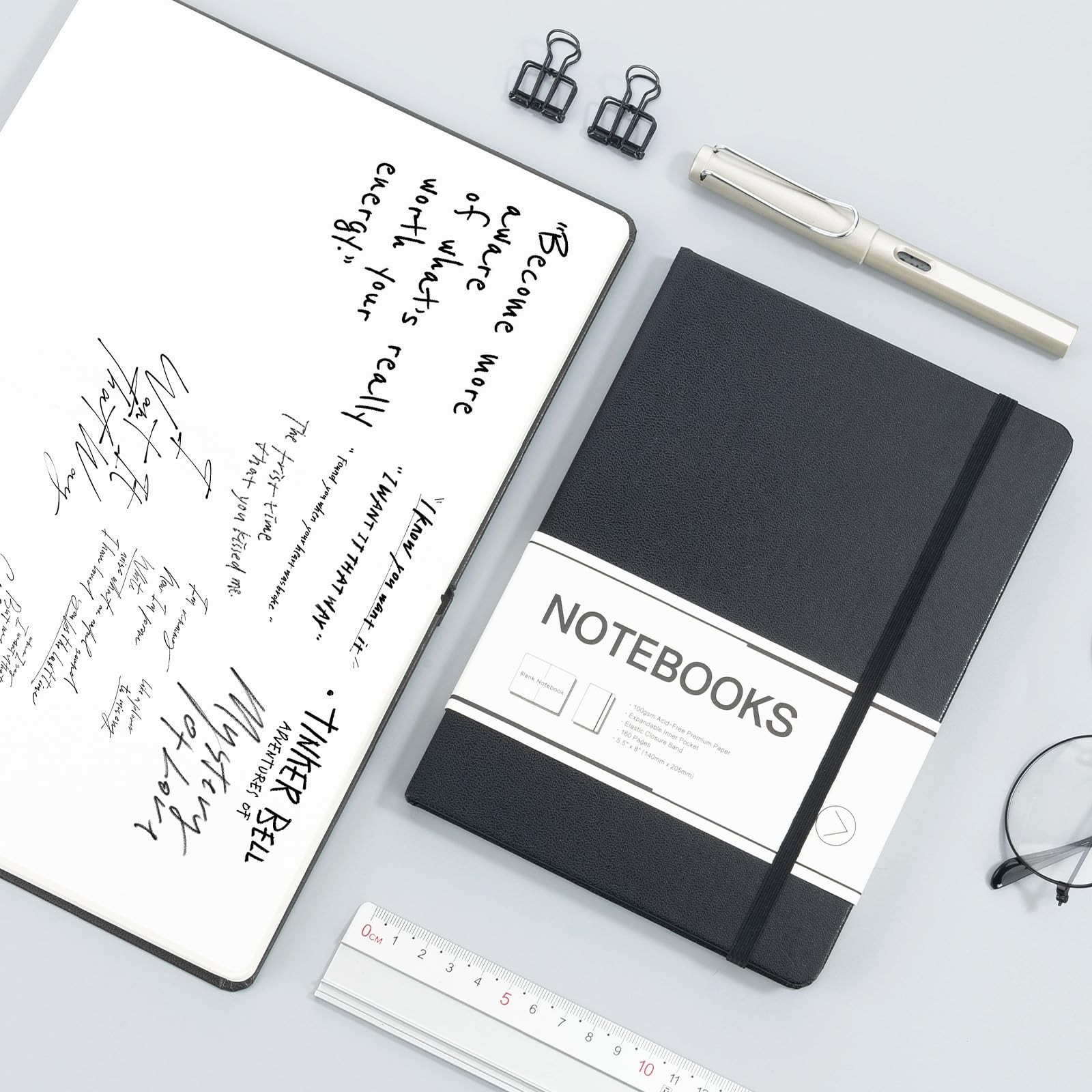 Blank Journal Notebook, 160 Pages, A5 Medium Size 5.6″ x 8″ for Black Plain