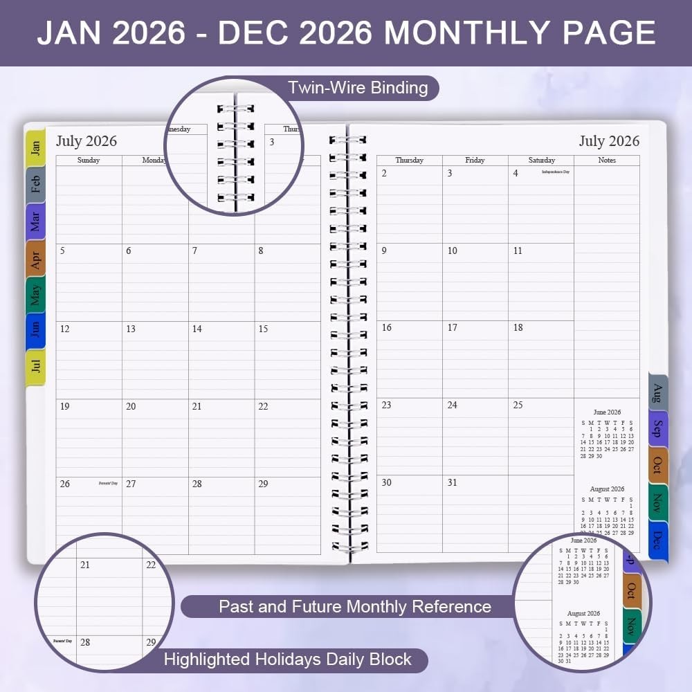 Sophisticated 2026 Planner in Purple – Weekly & Monthly with 14 Notes Pages