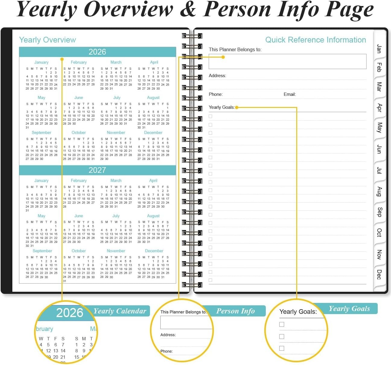 Sleek Black-E 2026 Planner: Compact Weekly & Monthly Organizer, 6.4″ x 8.5″