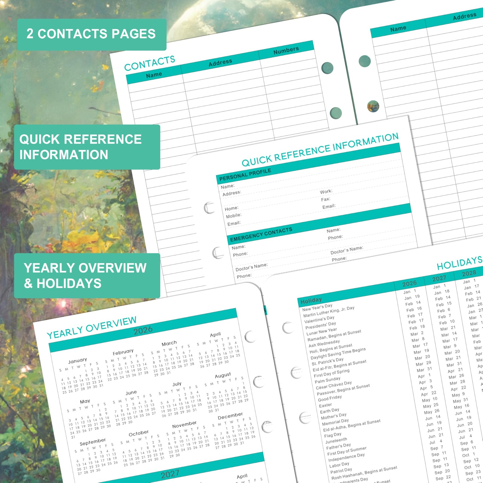 2026 Planner Refills A5 Weekly Monthly Planner Inserts 7~Hole Punched