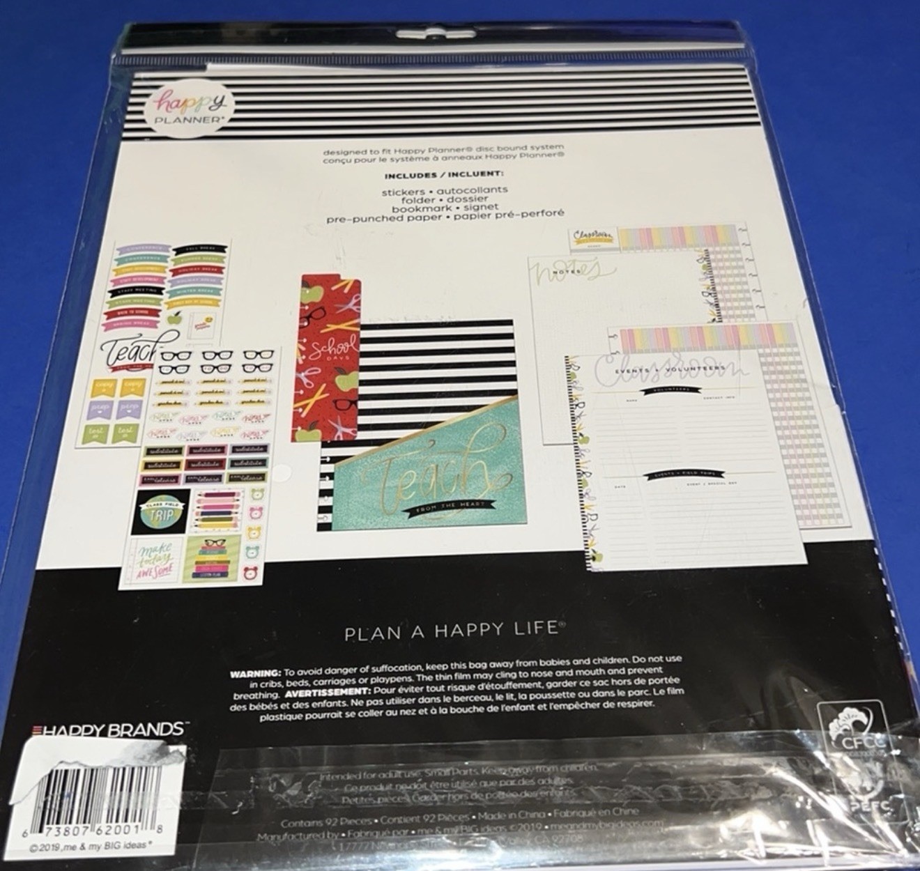 Happy Planner Teacher Accessory Pack 92 Pc Stickers Folder Bookmark Paper New