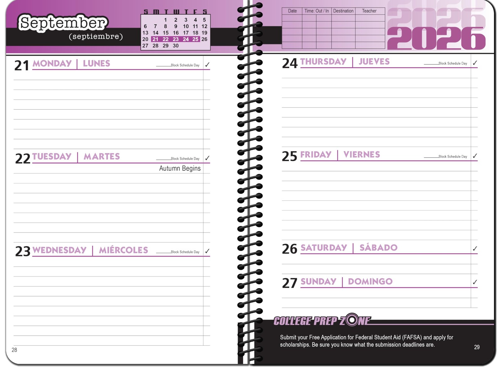 High School Student Planner 15pks – Metal Swoosh Cover 5-1/2 x 8-1/2, black