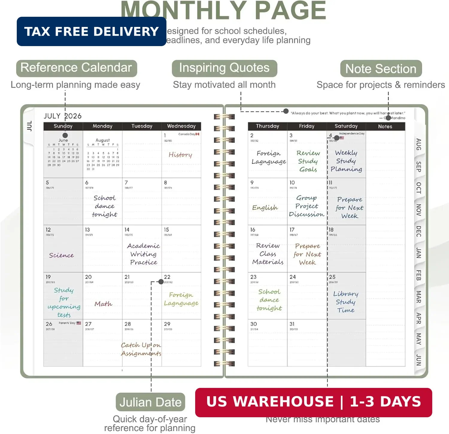 Planner 2026-2027, Academic Weekly and Monthly Calendar Planner, July 2026 – Jun