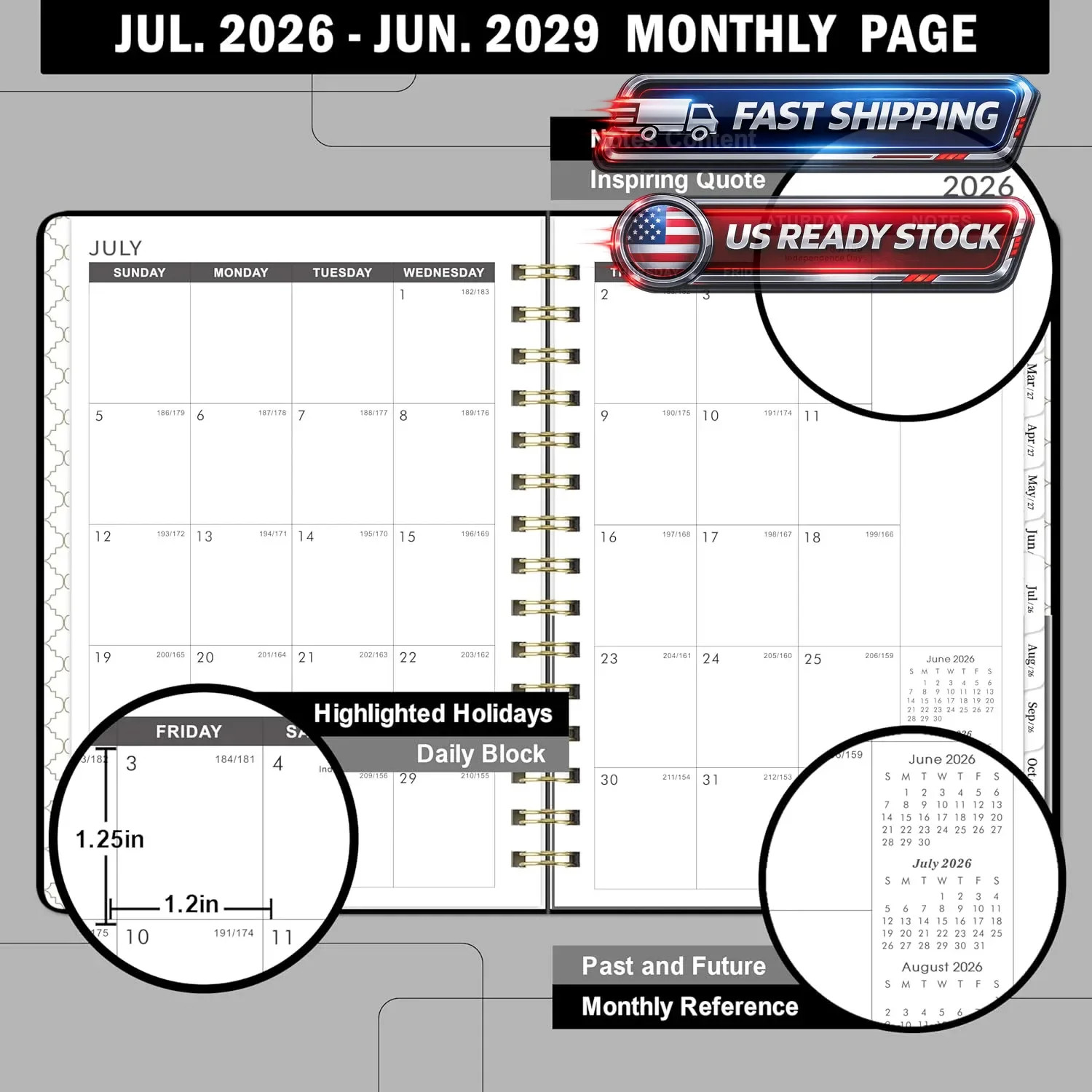 2026-2028 Monthly Planner – 3 Year Monthly Planner 2026-2028, Jan. 2026 – Dec