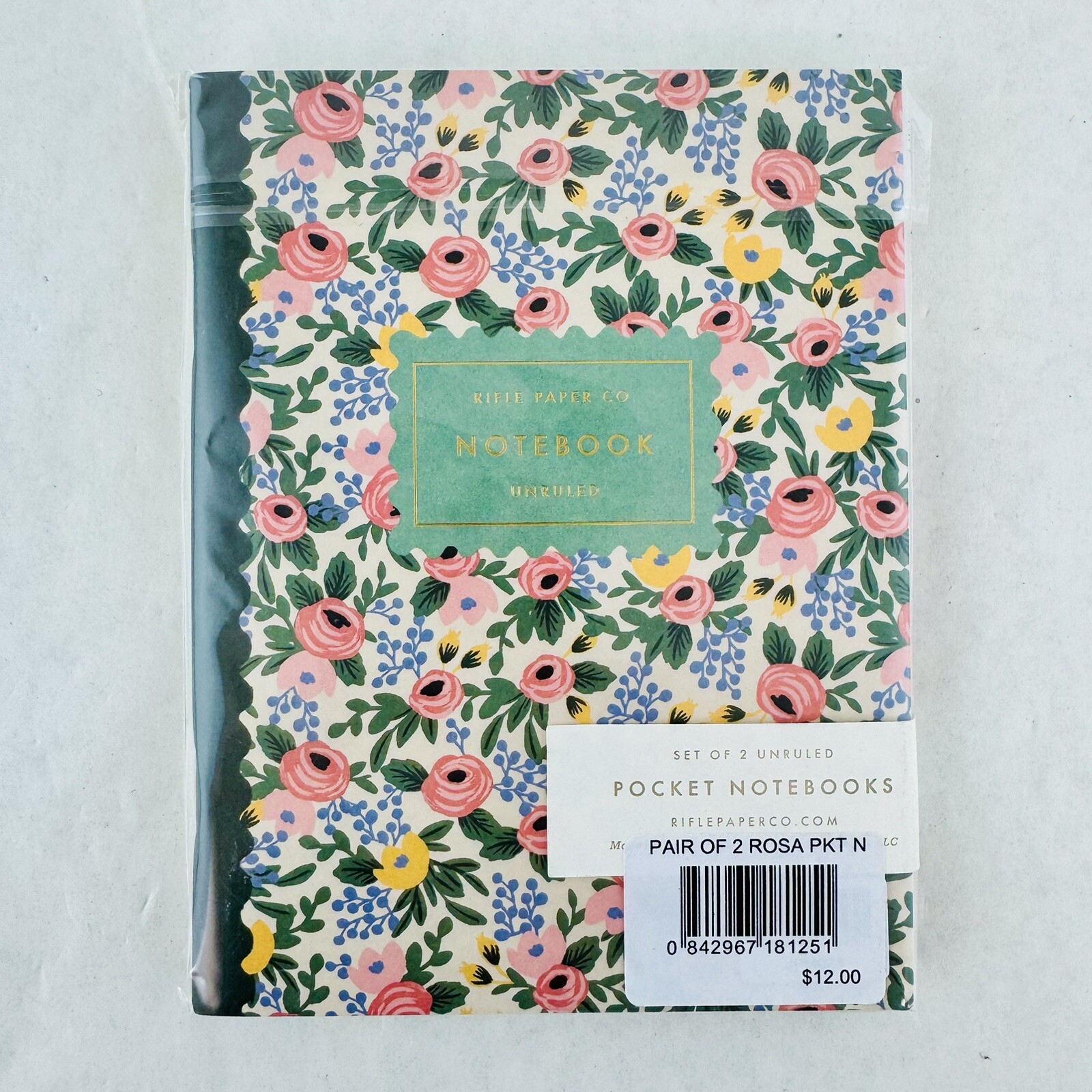 Rifle Paper Co. Pocket Notebook Unruled Set of 2 – Rosa Flower Pink 32 Pages