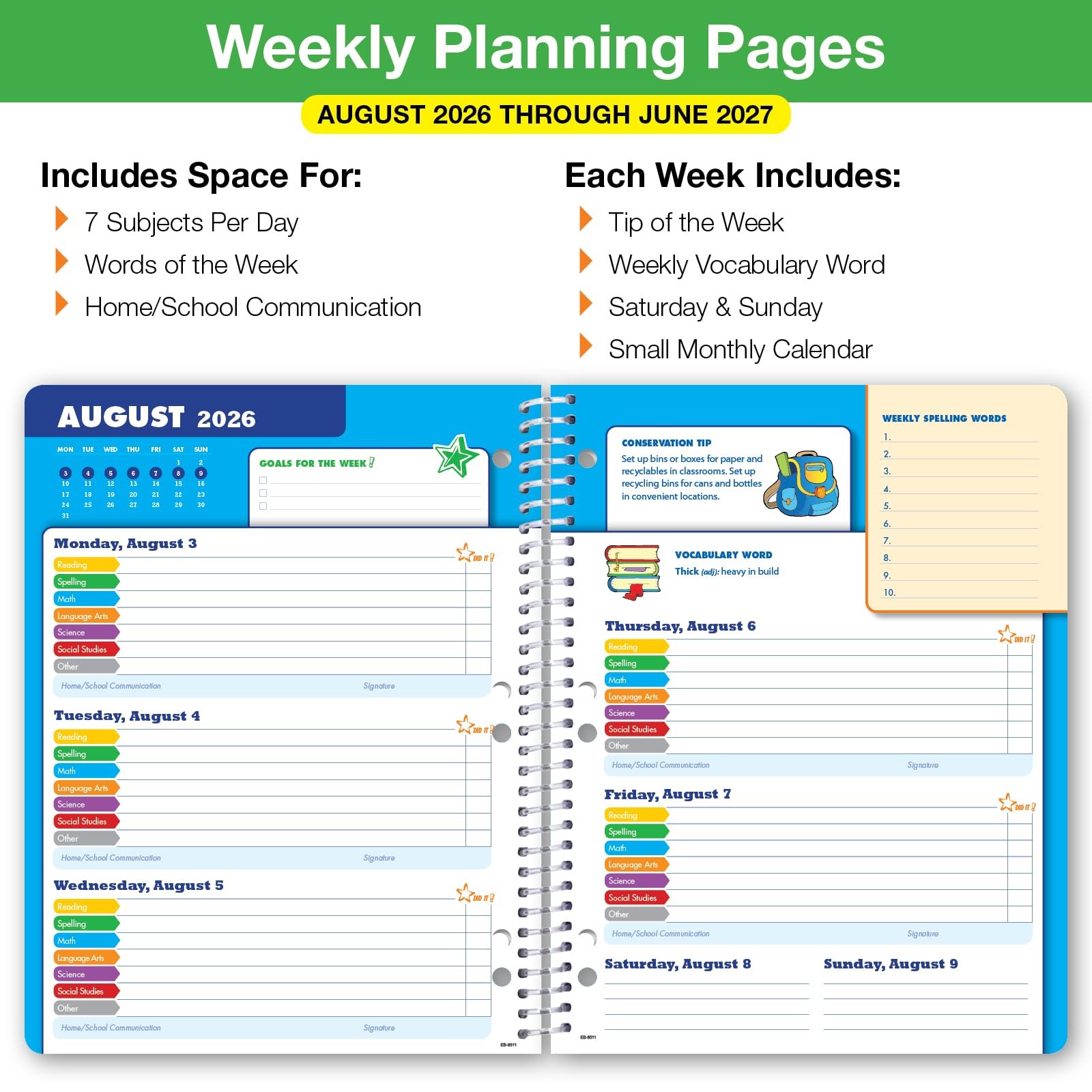 Global Datebooks 2026-2027 8.5 inches x 11 inches, Space Happy Planets