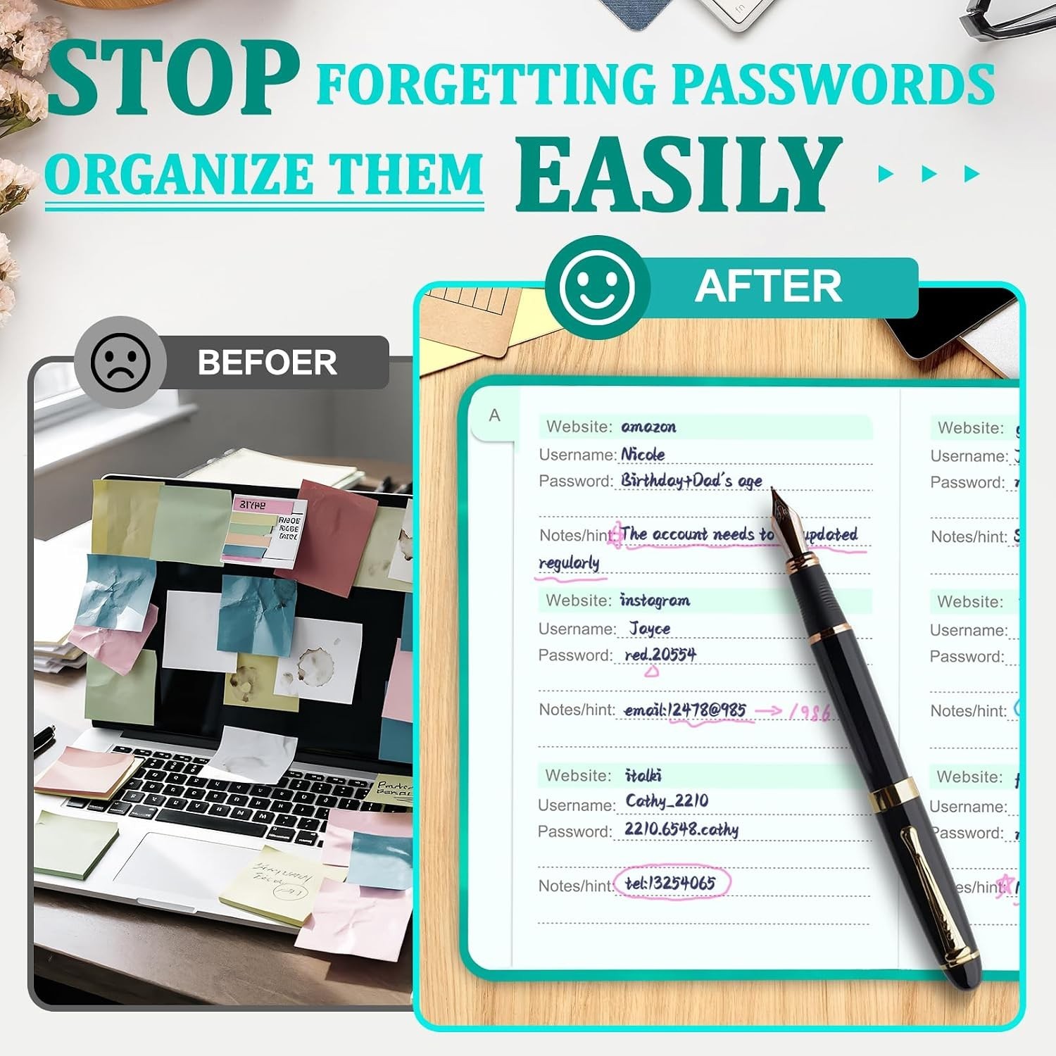 Password Book with Alphabet Tabs Internet Address Organizer Logbook Pocket