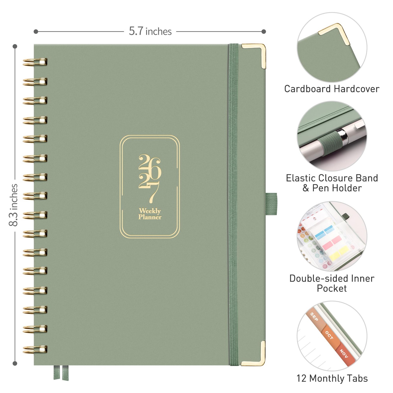 RETTACY Academic Planner 2026-2027, Weekly and 5.7″ x 8.3″, Light Green
