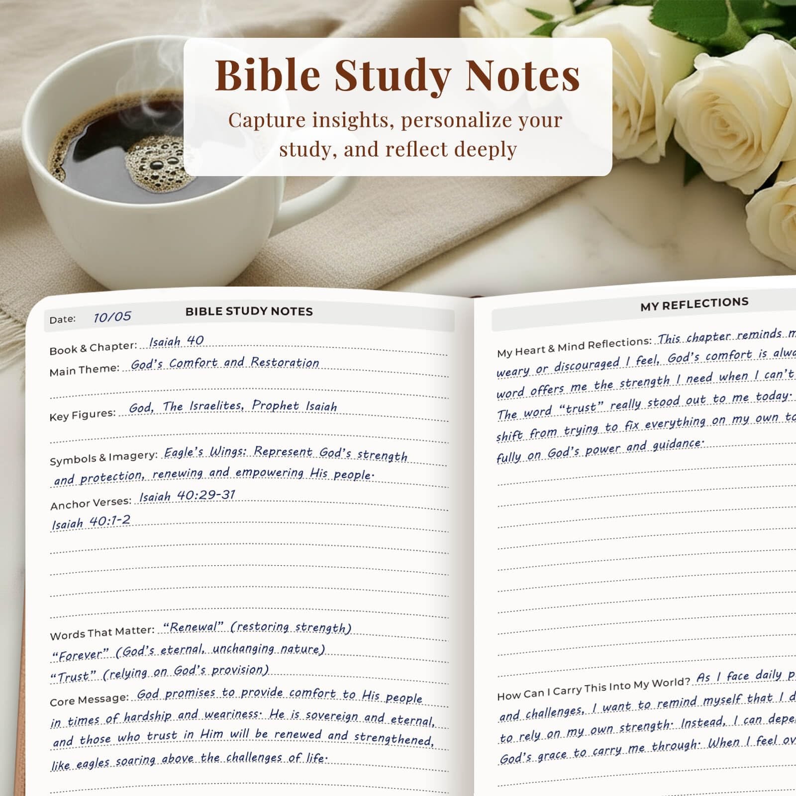 Bible Study Journal for Women – Guided Christian Notebook with Rose Gold