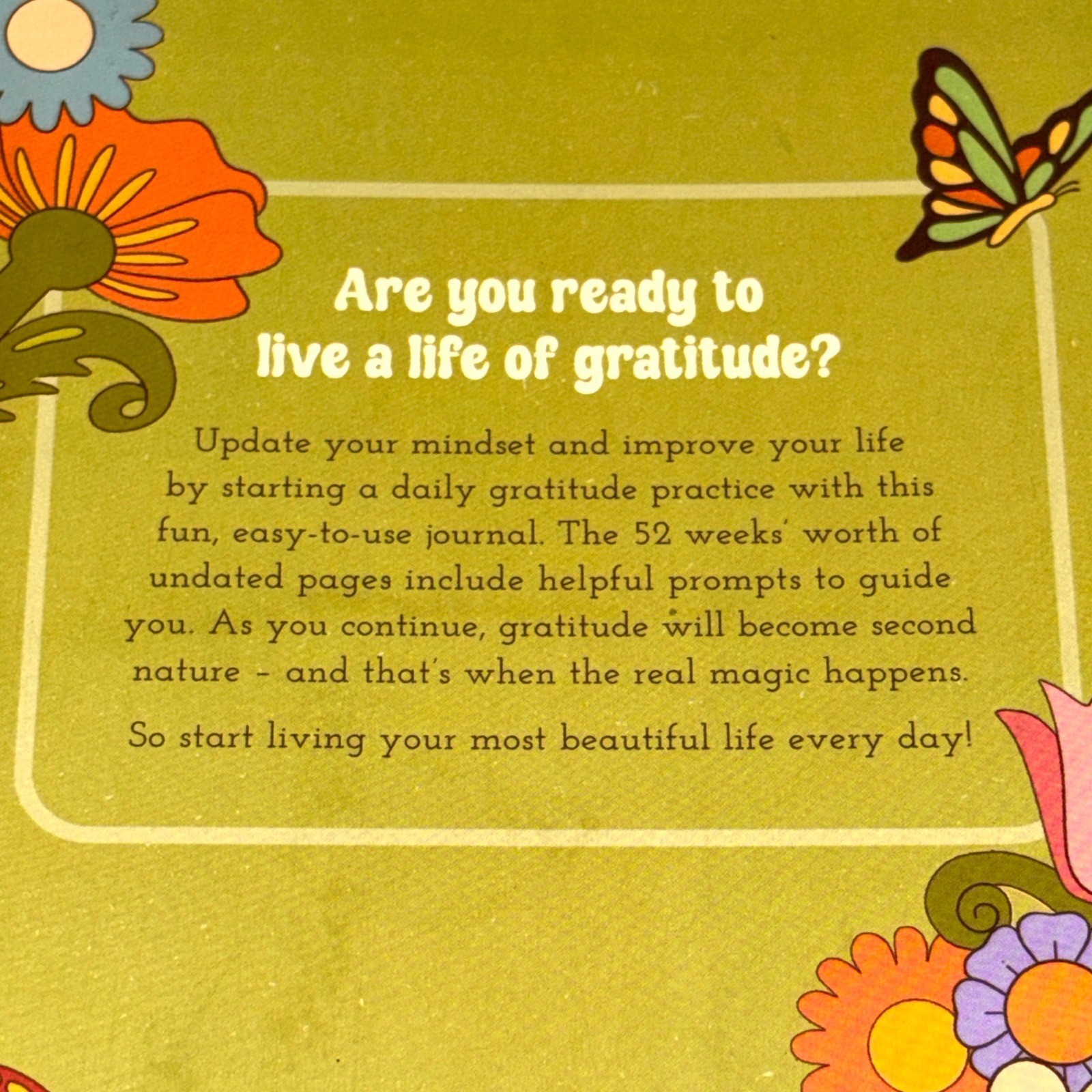 Rockpool Gift Daily Gratitude Journal 52 Week Undated Retro 70s Floral Softcover