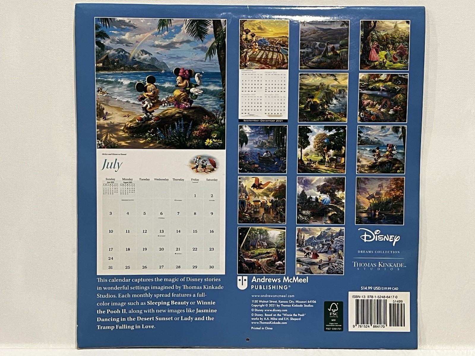DISNEY Calendar THOMAS KINKADE ART DREAMS COLLECTION OG/ART 2022 Jasmine Cover