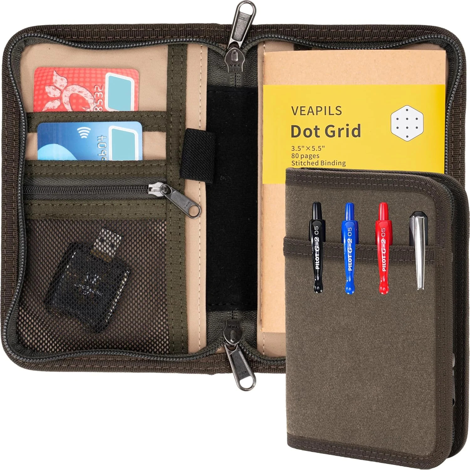 Pocket Journal Cover with Field Book, Waterproof Pocket Notebook Cover with Zipp