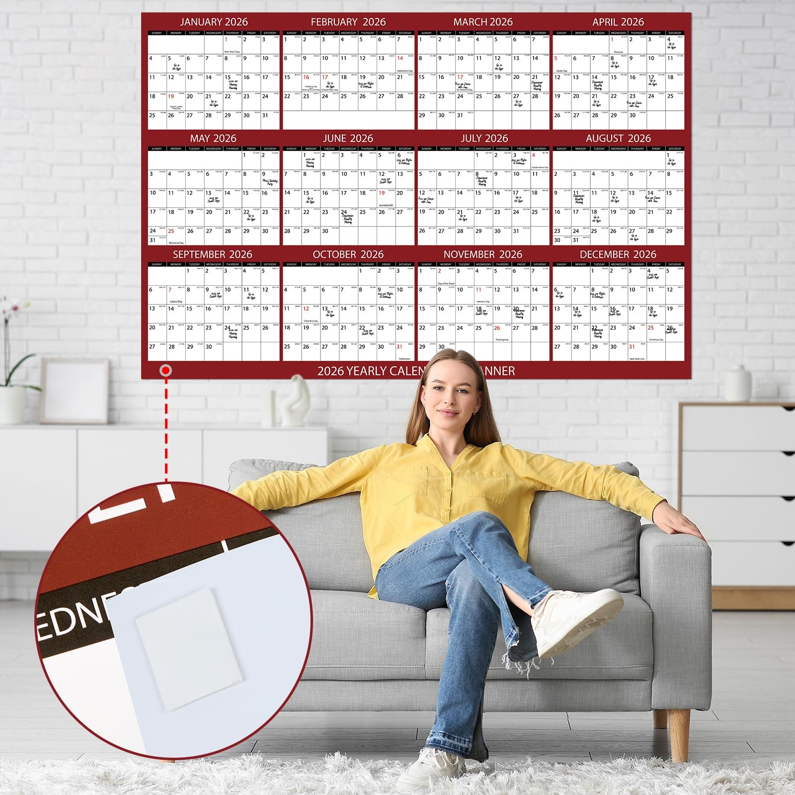 gisgfim 55 x 37in Big Assed Calendar 2026 Wall Ass Large Size Red