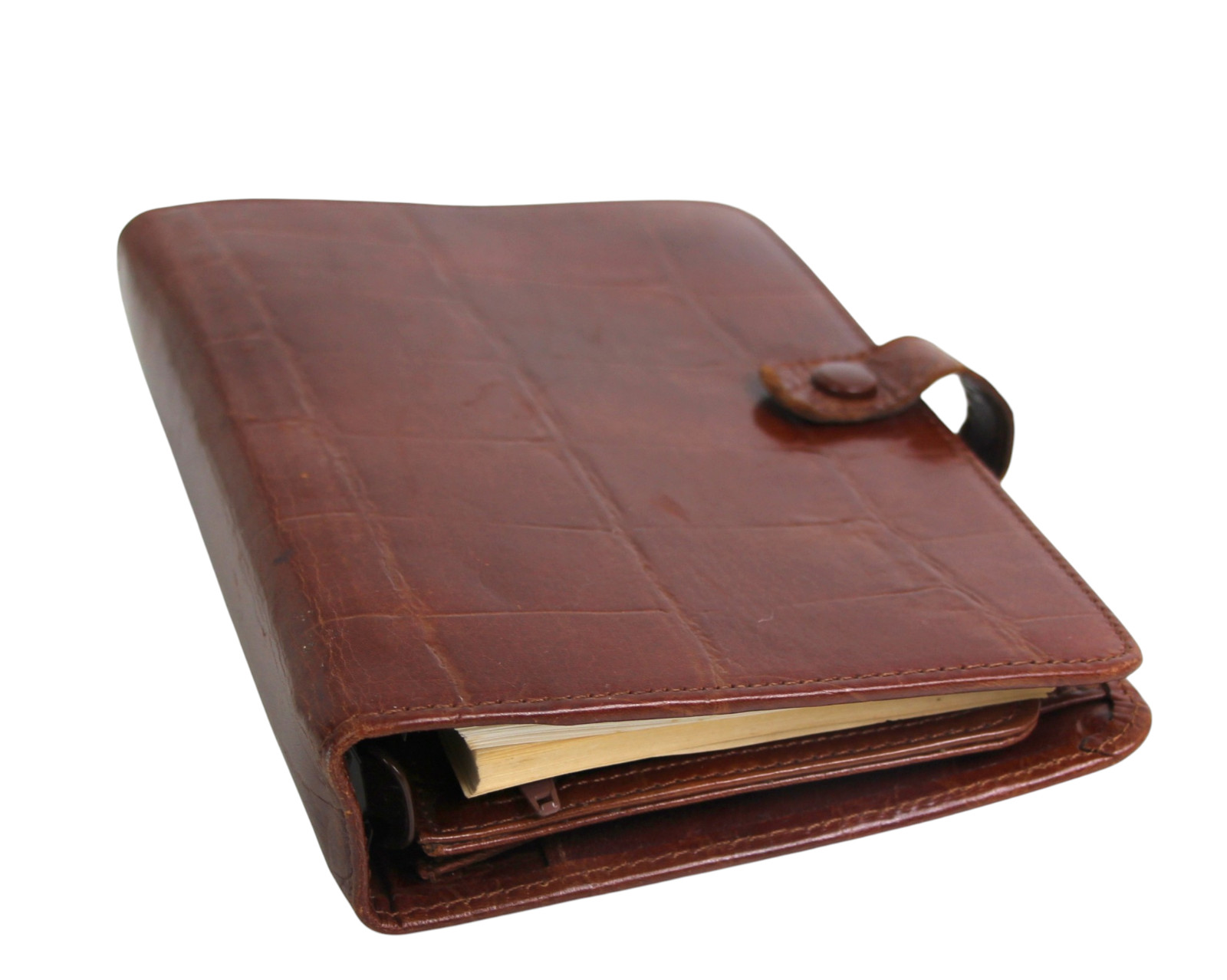 Max Leather BROWN REAL LEATHER CROCO BIFOLD TRAVEL ORGANIZER NOTEBOOK WALLET