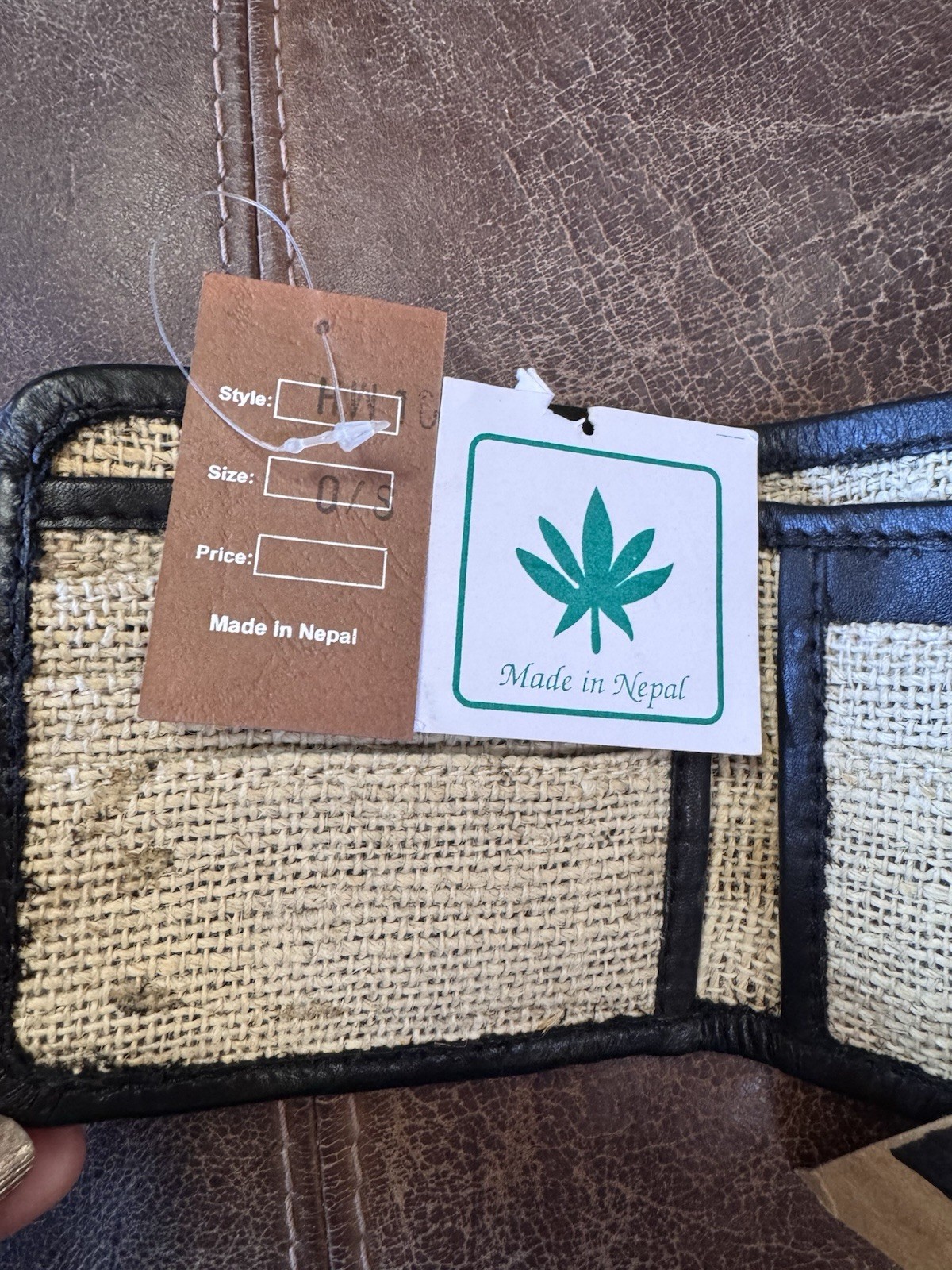 Natural Hemp and Leather Bifold Strap & Button Closure Made in Nepal
