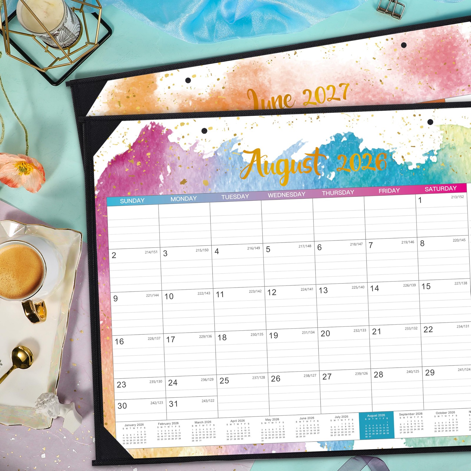 Desk Calendar 2026-2027 – 22″ x 17″, Multicolor Waterink