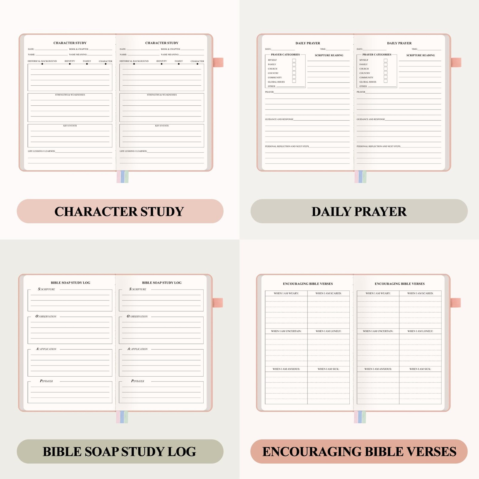 AKONEGE Bible Study Journal – Prayer for Women, A5 5.8″ x 8.3″, Pink