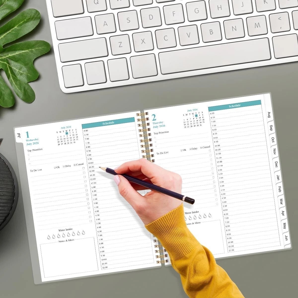 2026-2027 Daily Monthly Planner – Blue Leaf Design