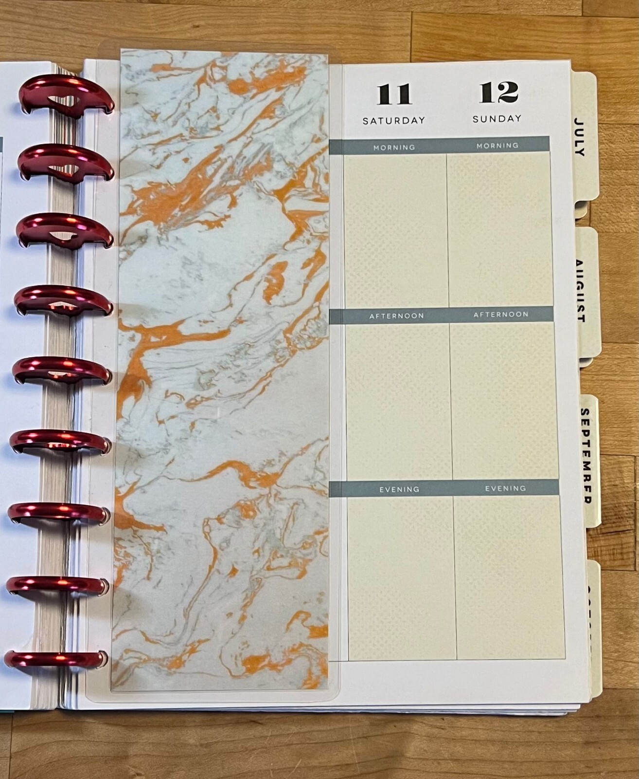 Orange Marble Short Dashboard Bookmark for use with Classic Happy Planner-