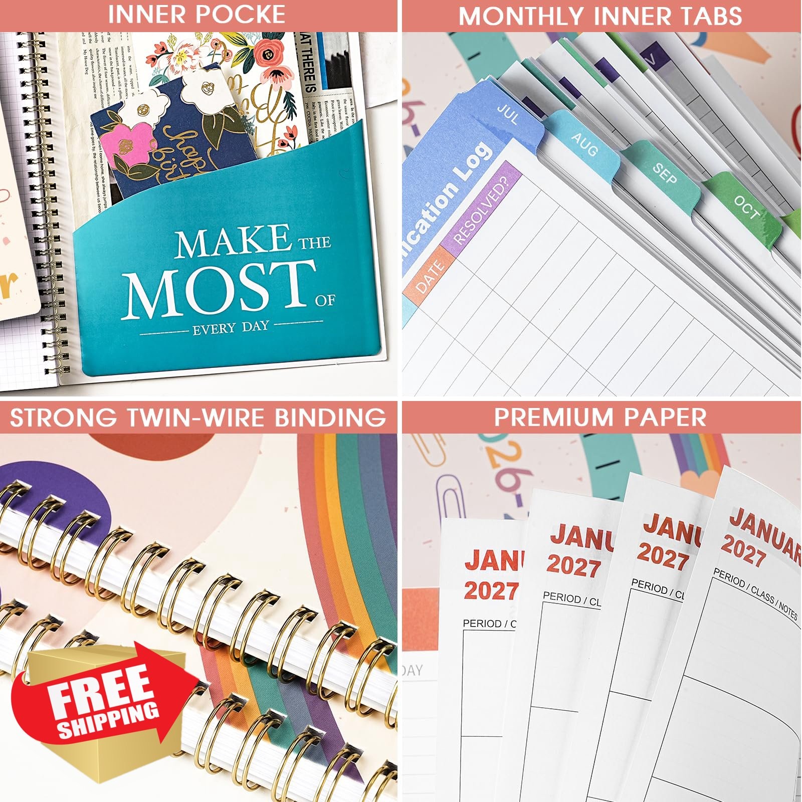Lemome Teacher Planner 2026-2027 8.5×11 Colorful Tabs