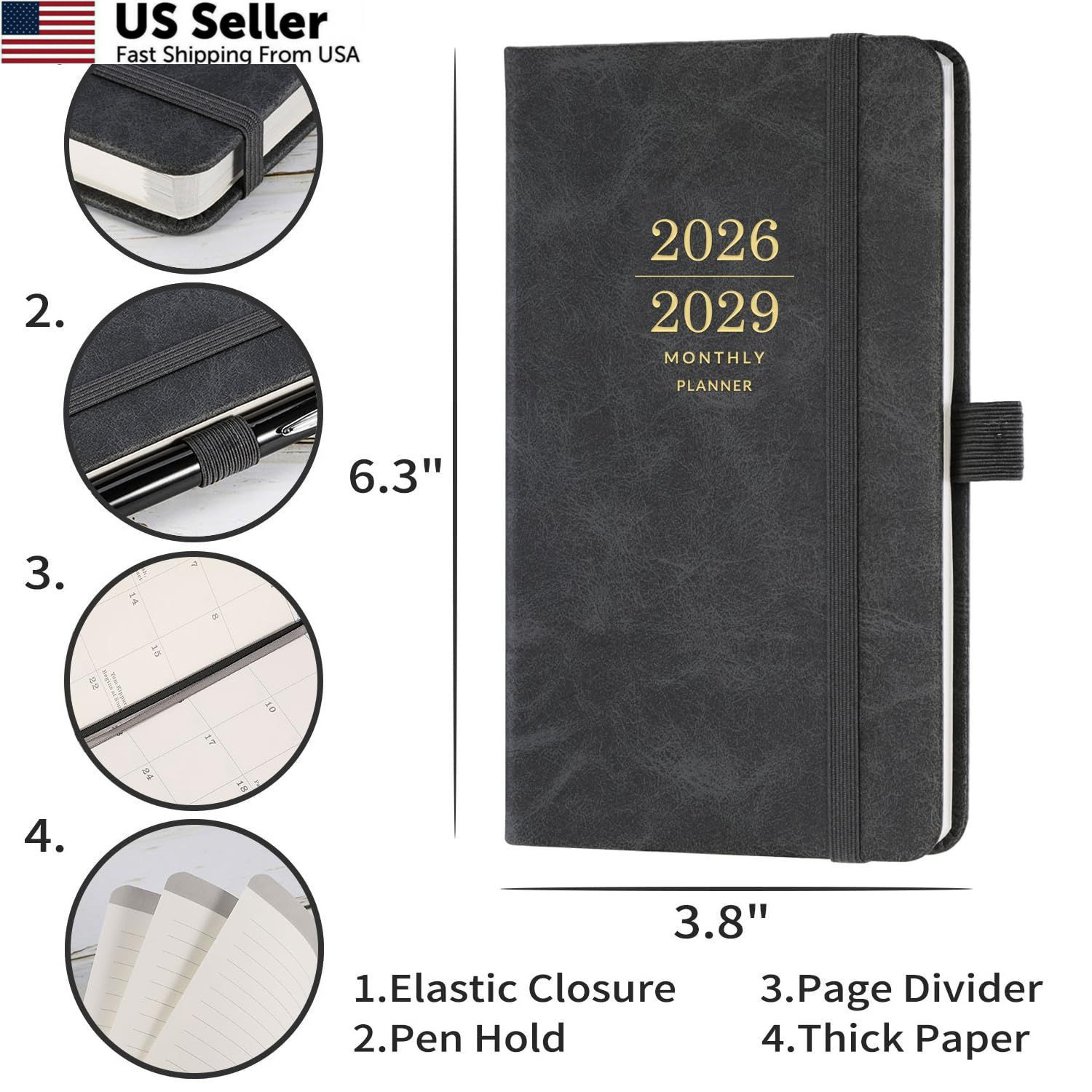 2026-2029 Monthly Planner/Calendar – 3 Year Planner with 3.8″ x 6.3″, Grey