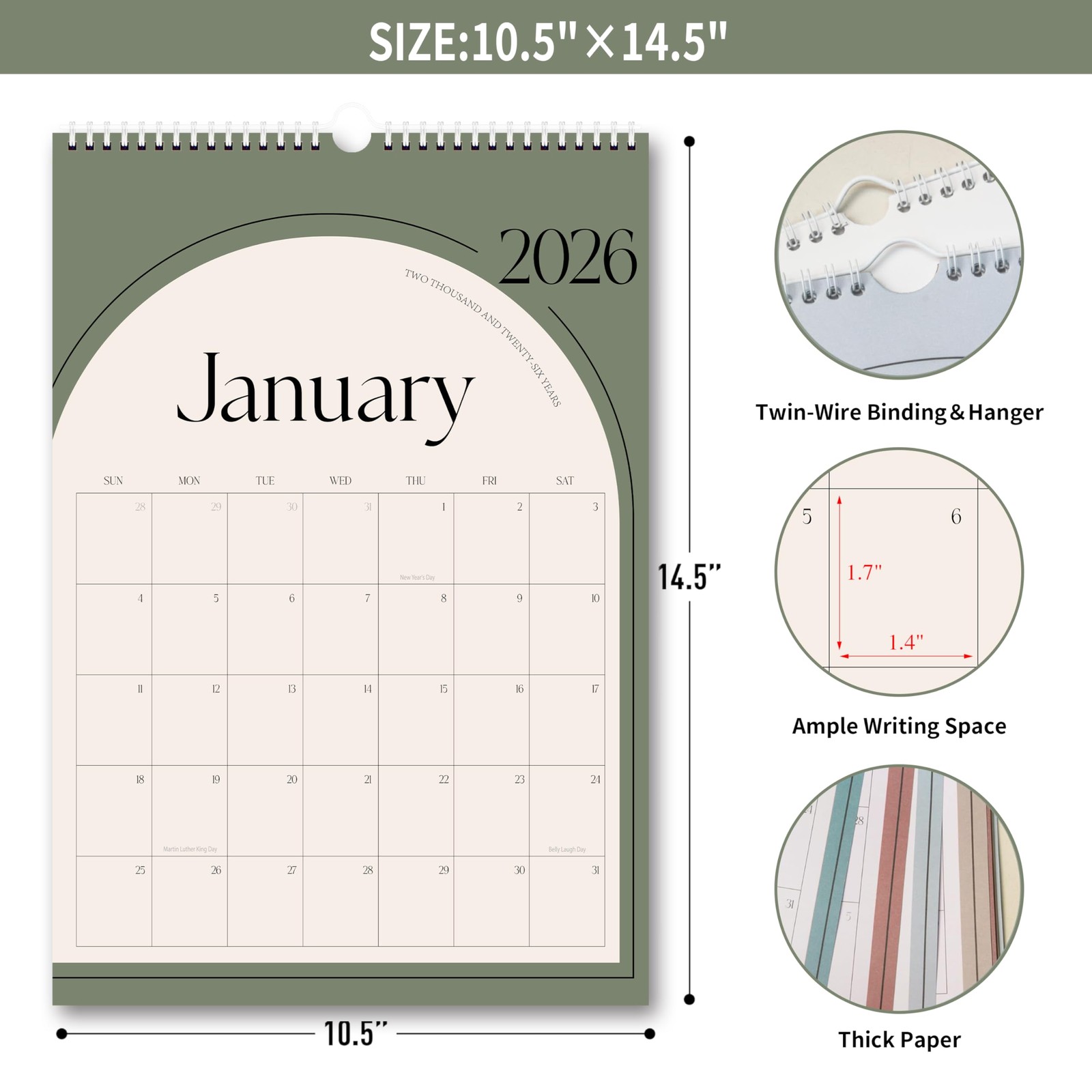 Aesthetic 2026-2027 Wall Calendar – 18 Jan 2026-Jun 2027, Green Vertical