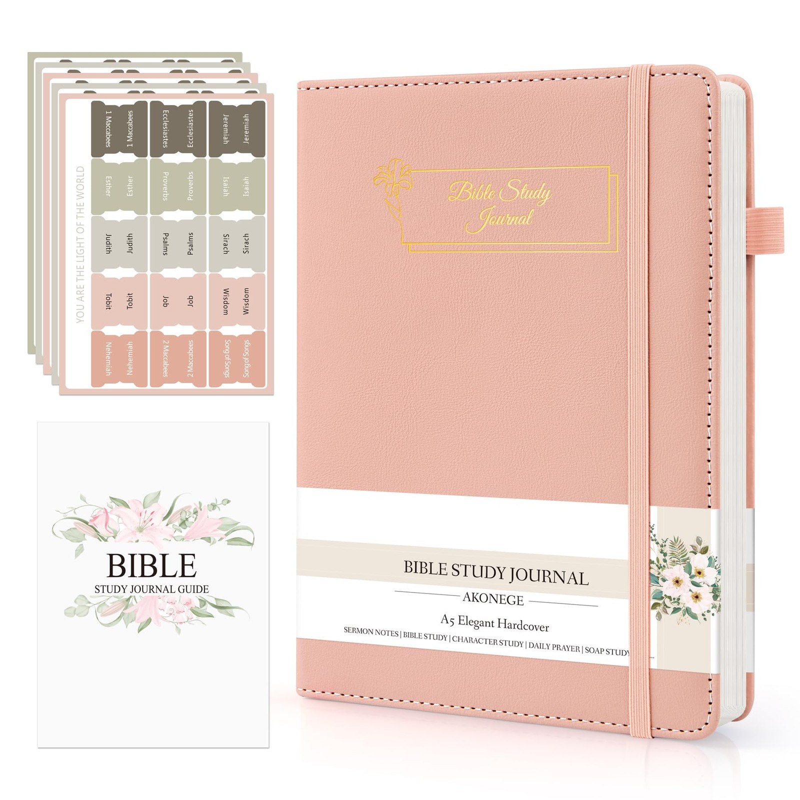 AKONEGE Bible Study Journal – Prayer for Women, A5 5.8″ x 8.3″, Pink