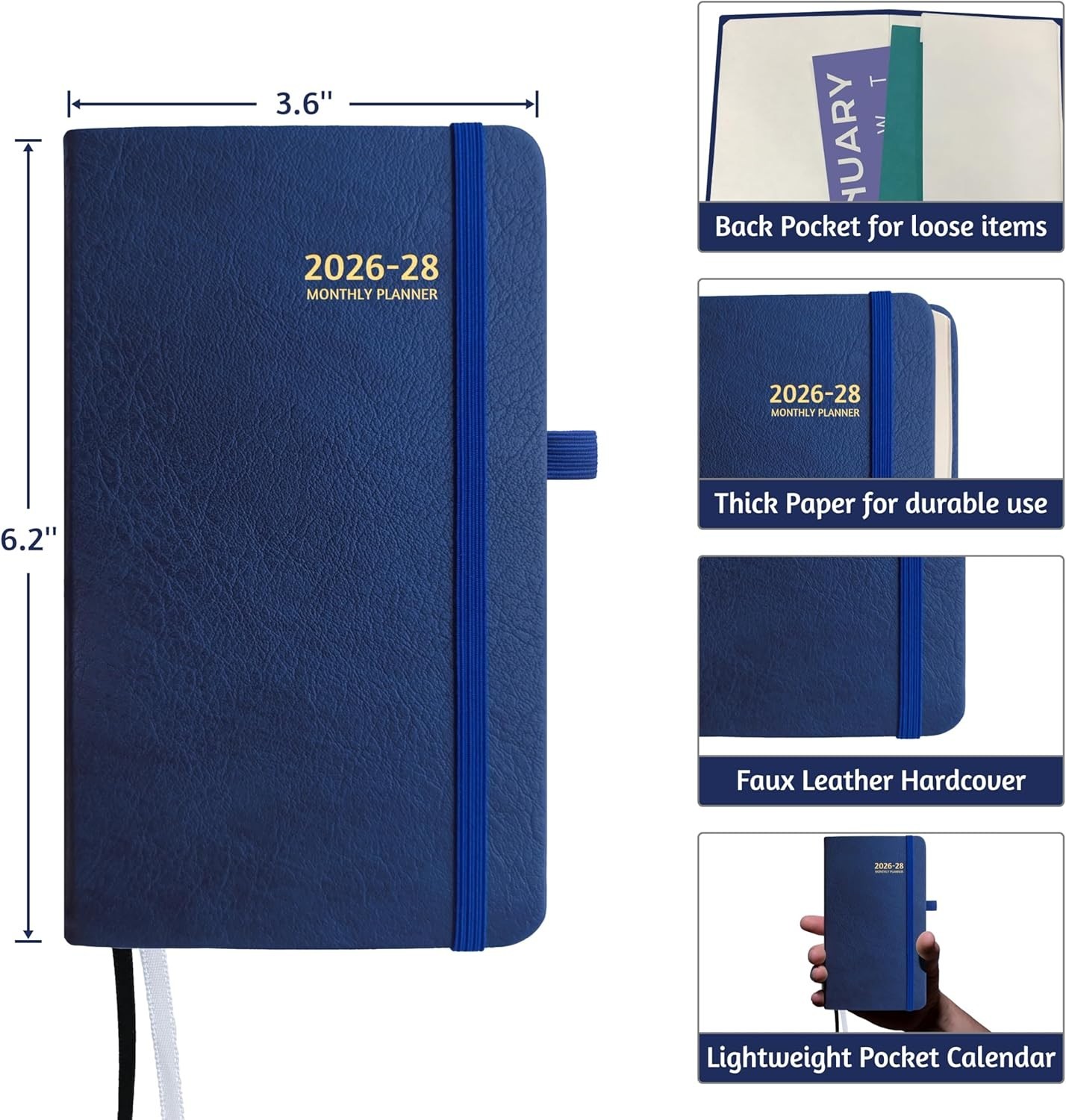 2026-2028 Pocket Monthly Planner, 3 Year Calendar 2026-2028, 6.2’’ x 3.6’