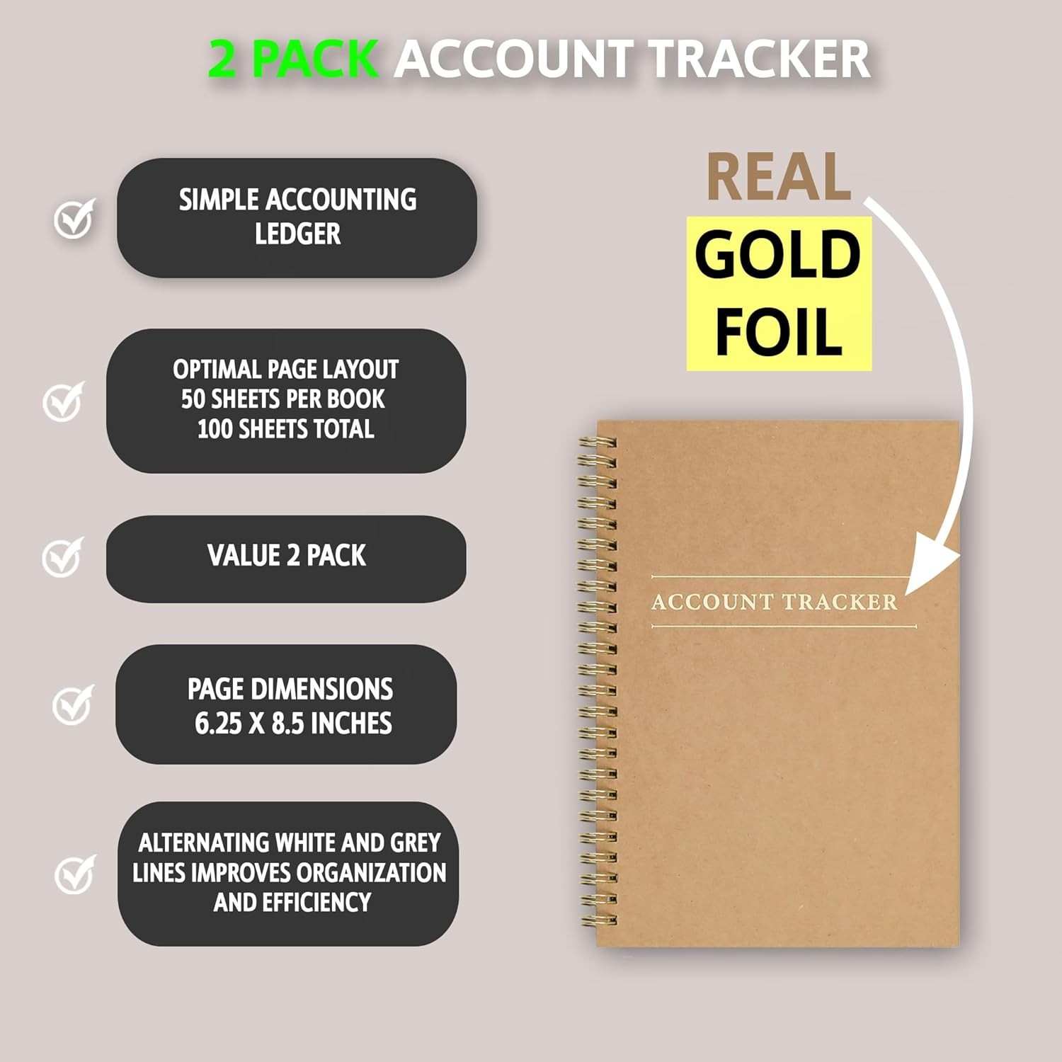 2 Pack Accounting Ledger Books for Home Budget Tracking, Business 2-PACK