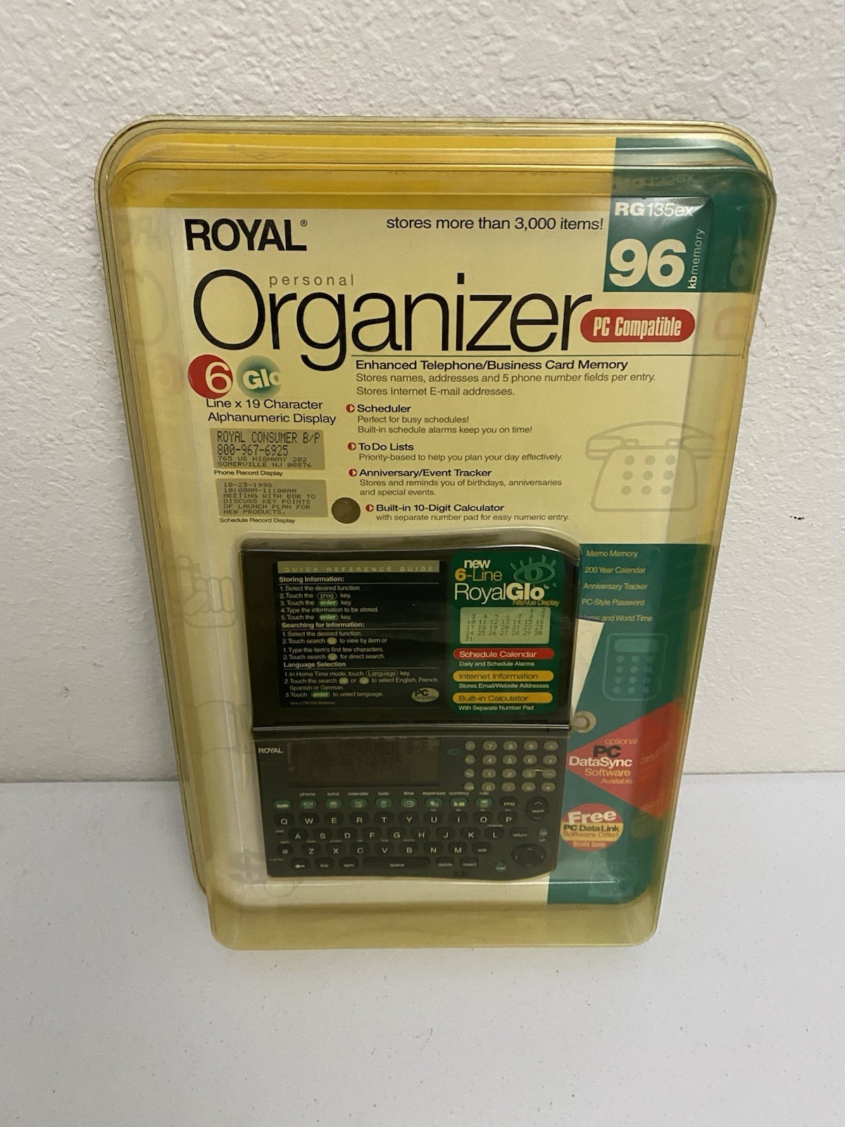 Royal RG135ex Personal Organizer Calculator RoyalGlo NiteVue Display Unopened