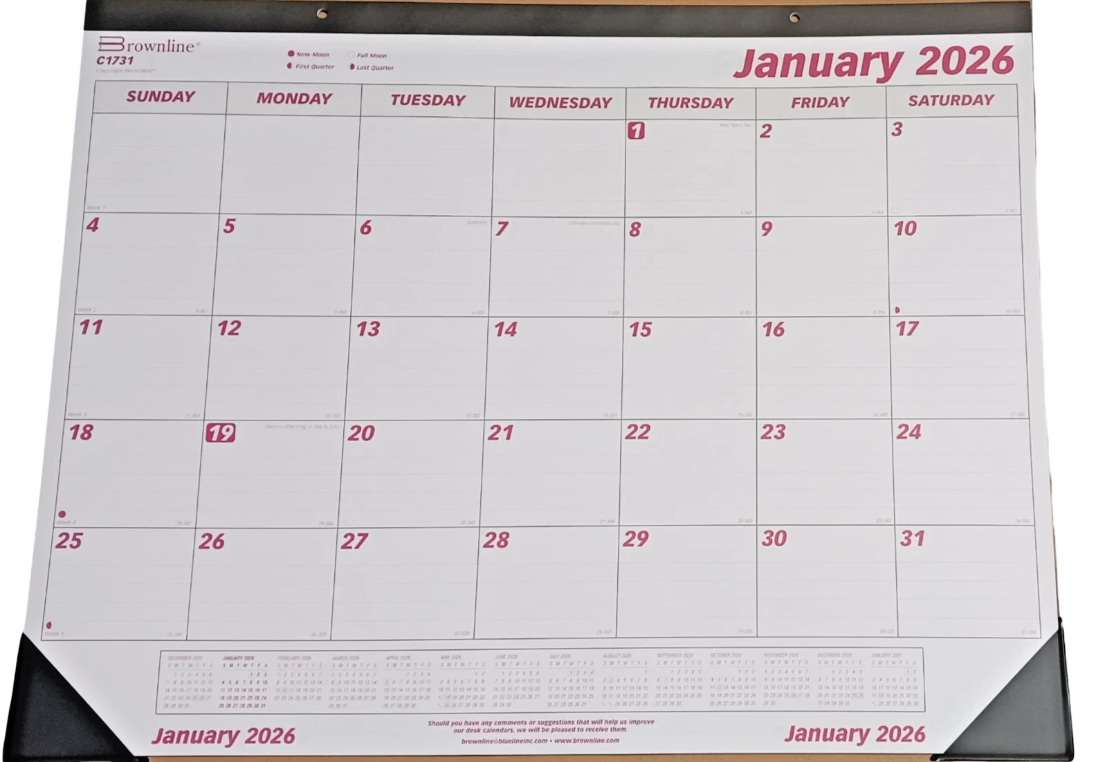 2026 Brownline Desk Pad Calendar 17×22 Monthly Home Office Planner C1731-26
