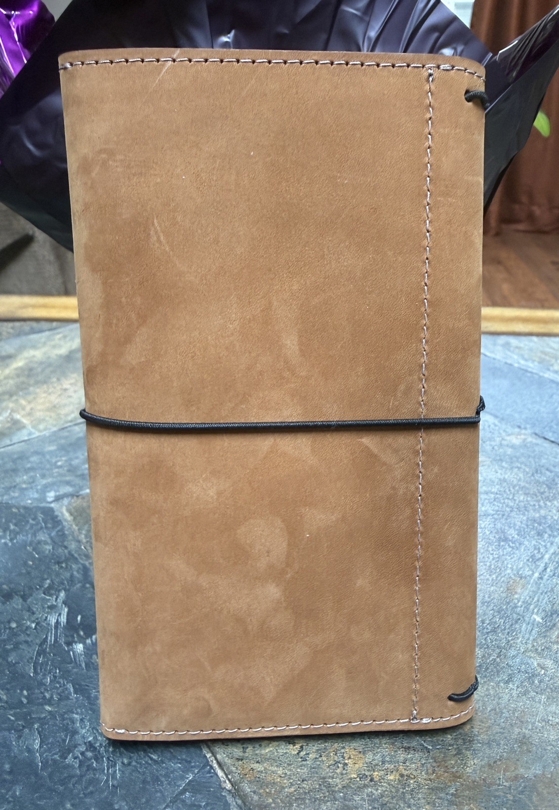 ~*Sojourner USA ~B6 Slim Trifold ~ Seed Nubuck Leather ~ Natural Leather Pockets