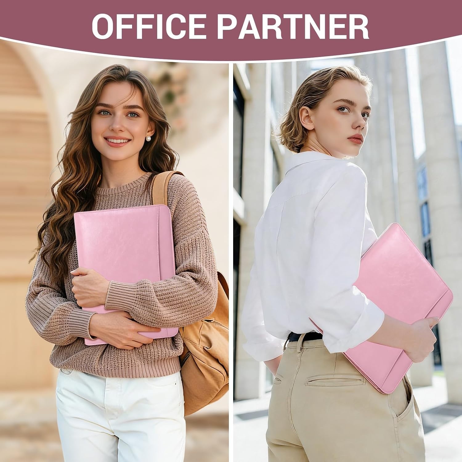 Faux Leather Zippered Padfolio with 3 Ring Binder, Executive Portfolio Organi…