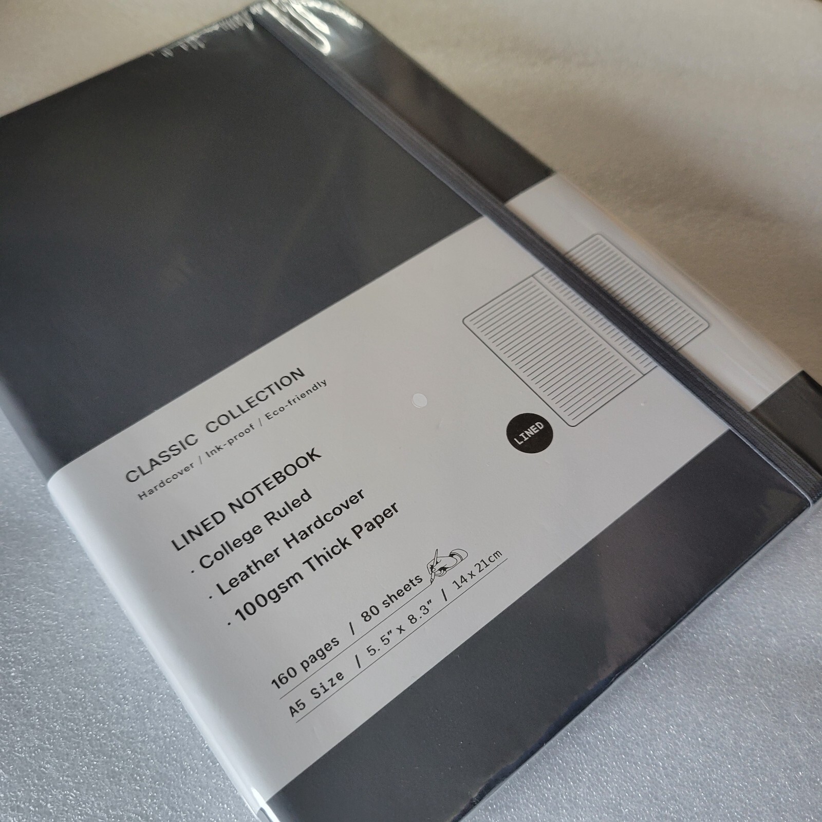 Lined Journal Notebook, (Gray), 160 Pages, Medium 5.7 inch x 8.3 inch