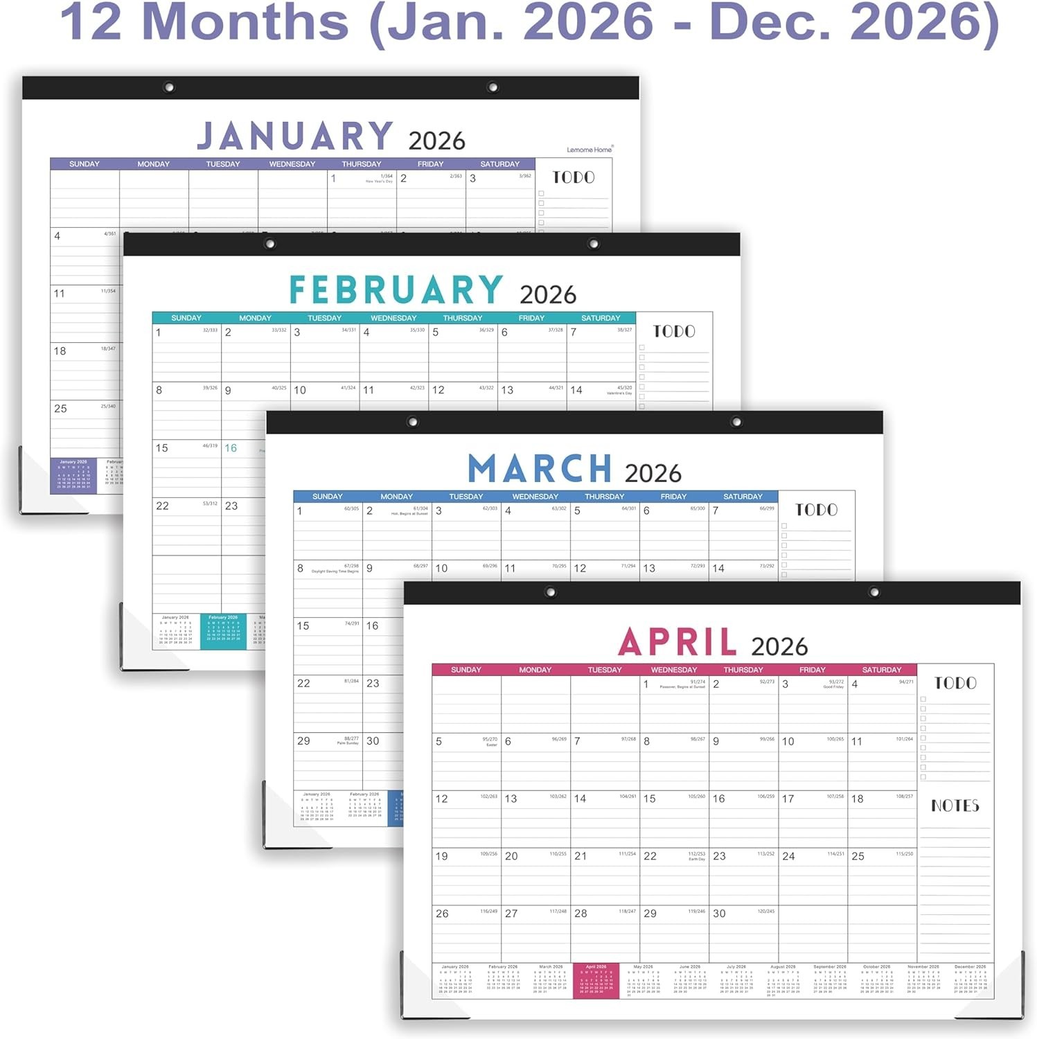 2026 Desk Calendar, 17″ x 12″ Calendar 2026, JAN x 12″, Colorful