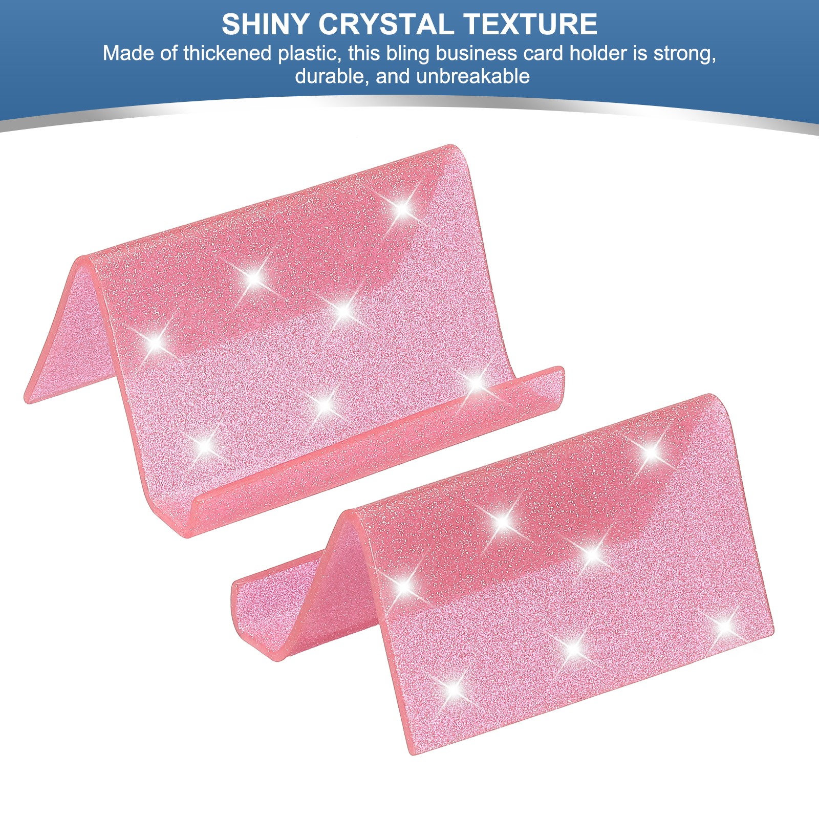 Business Card Holder for Desk, 2Pcs Acrylic Card Holders Shine, Pink/Purple