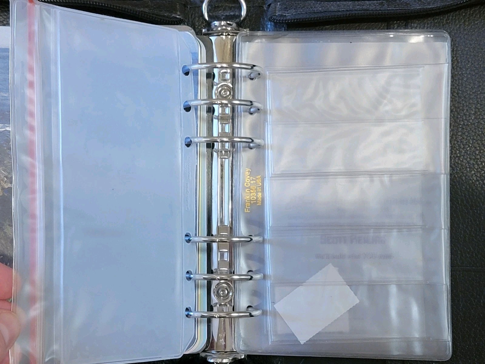FRANKLIN QUEST Zip Binder 1994 w/ Inserts Vintage 6 Ring Black Top Grain Leather